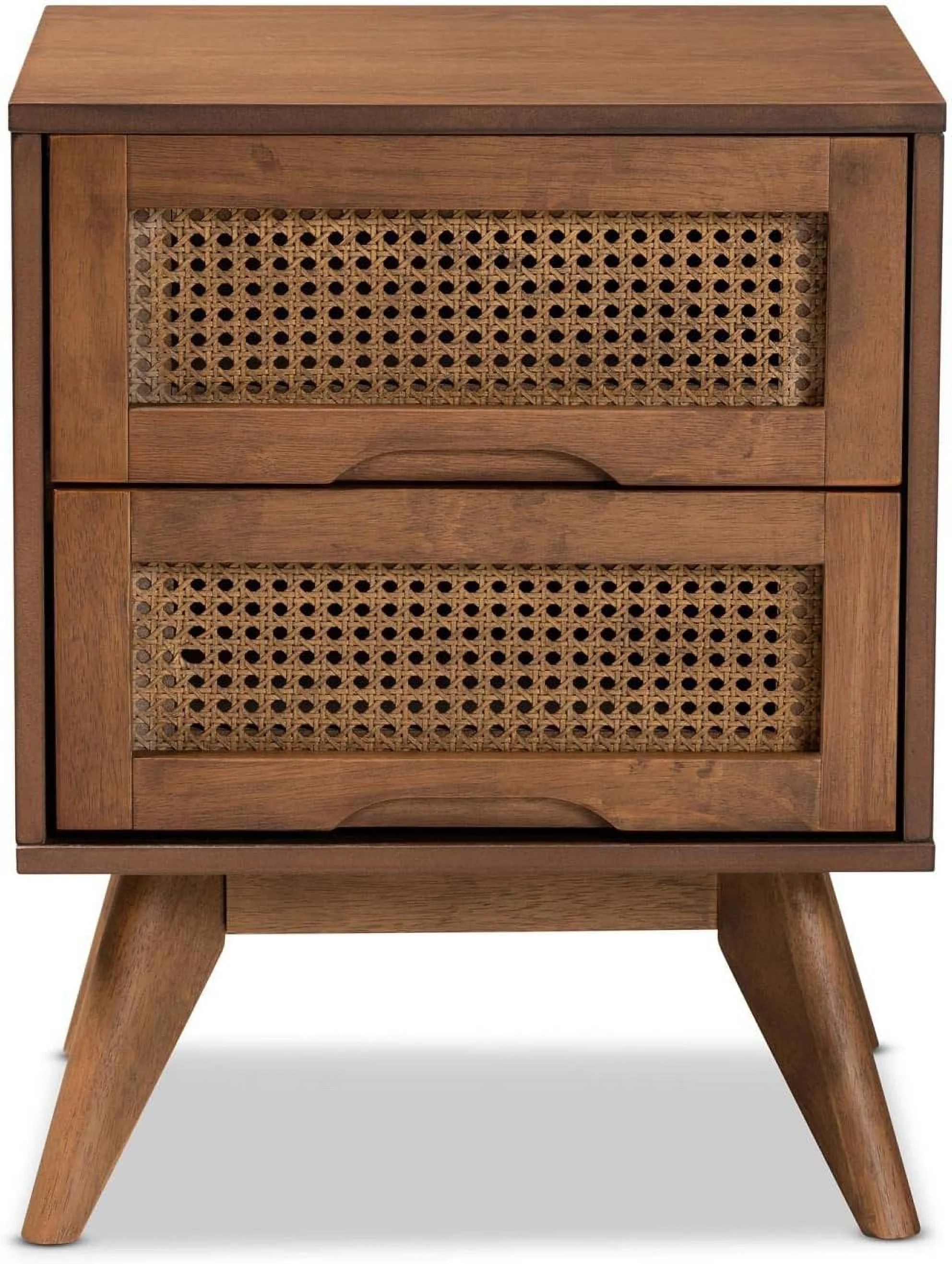 Brown Finished Wood and Synthetic Rattan 2-Drawer Nightstand