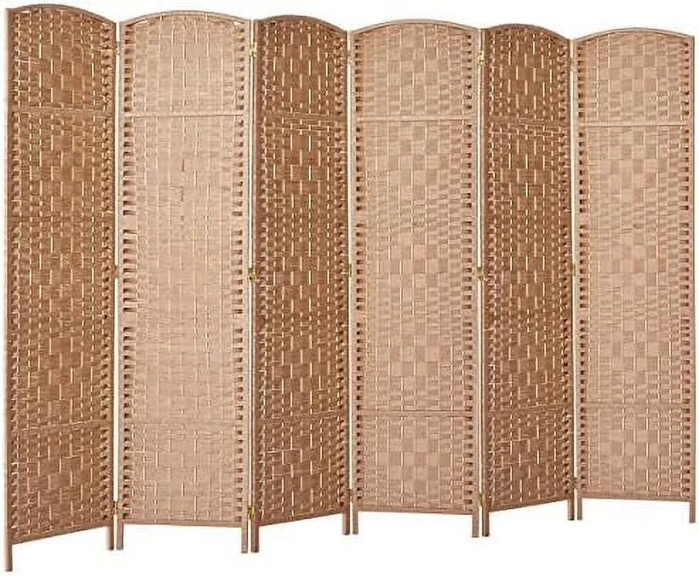 ZWNLKQG RHF 6 ft. Tall 16" Wide- Weave Fiber Room Divider Double Hinged 6 Panel Room Divider/Screen  Room Dividers and Folding Privacy Screens 6 Panel  Freestanding Room Dividers-Ligh