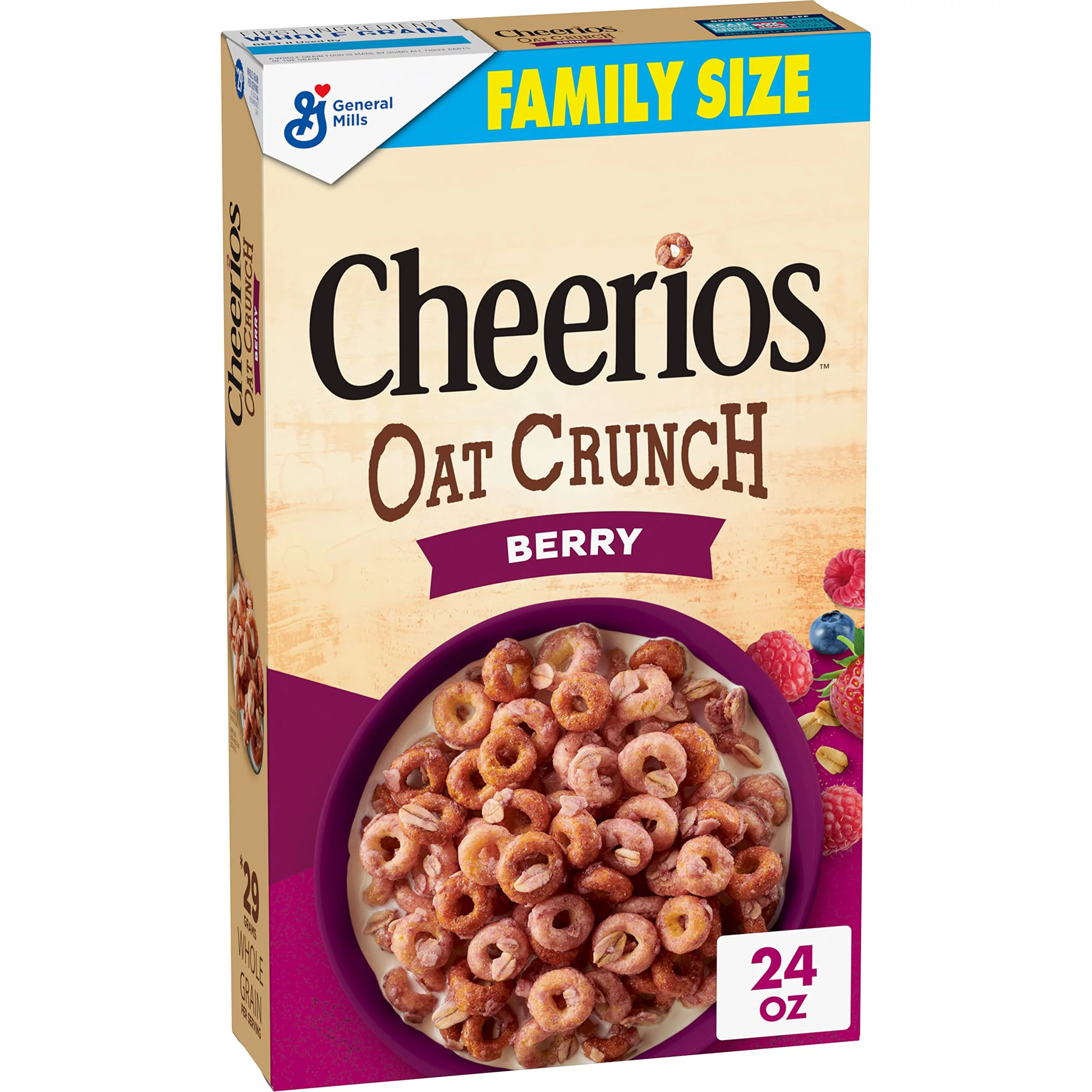 Cheerios Oat Crunch Berry Oat Breakfast Cereal, Family Size, 24 Oz