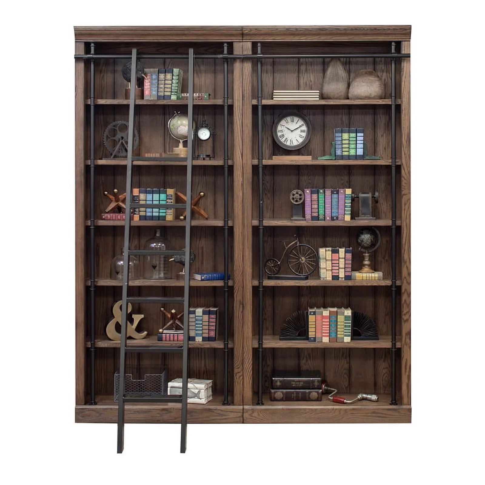 Bowery Hill 2 pc 5-Adjustable Shelf Tall Modern Wood Bookcase in Oak
