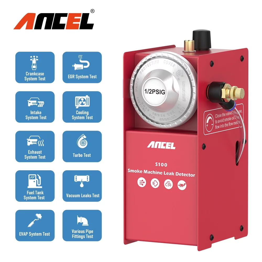 Ancel S100 Automotive Smoke Machine Car Leak Detector Vacuum Smoke Tester All Pipe Leakage Locator Diagnostic Tool EVAP Smoke Test No Air Pump Smoke Mode for 12V Automotive Truck Motorcycle Boat