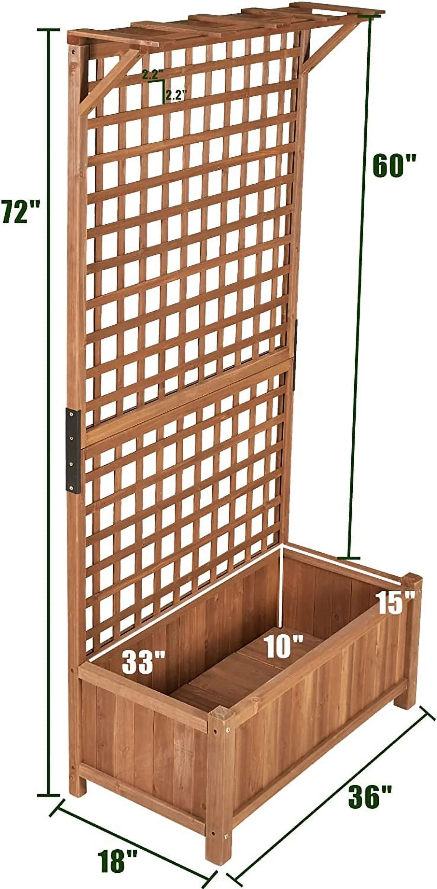 Wood Planter with Trellis Set of 2 Raised Bed Planting with 36 Inch Widen 72 inch Height Brown