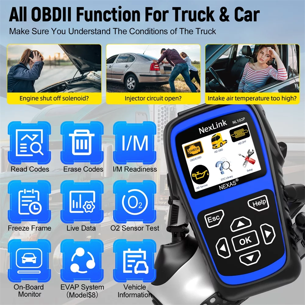 NEXAS NL102 OBD/EOBD+HDOBD Diagnostic Scanner Tools ABS EPS Engine Diagnostic Scan Tool