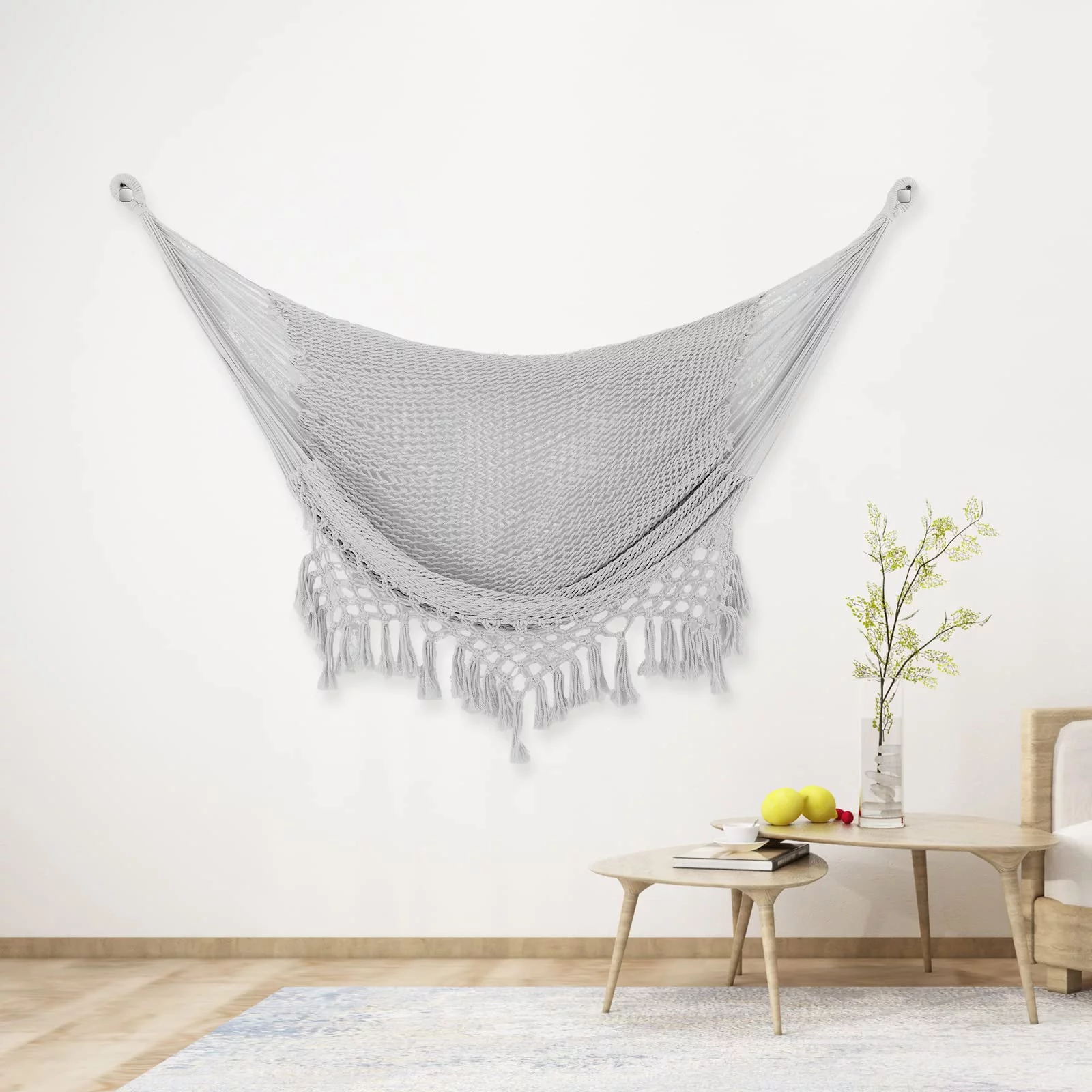 Hammock Chair，Max 330lbs, Large Hanging Chair, Soft Cotton Rope Swing Chair with High Load-Bearing Metal Rod,Indoor Outdoor Garden Yard Living Room Use