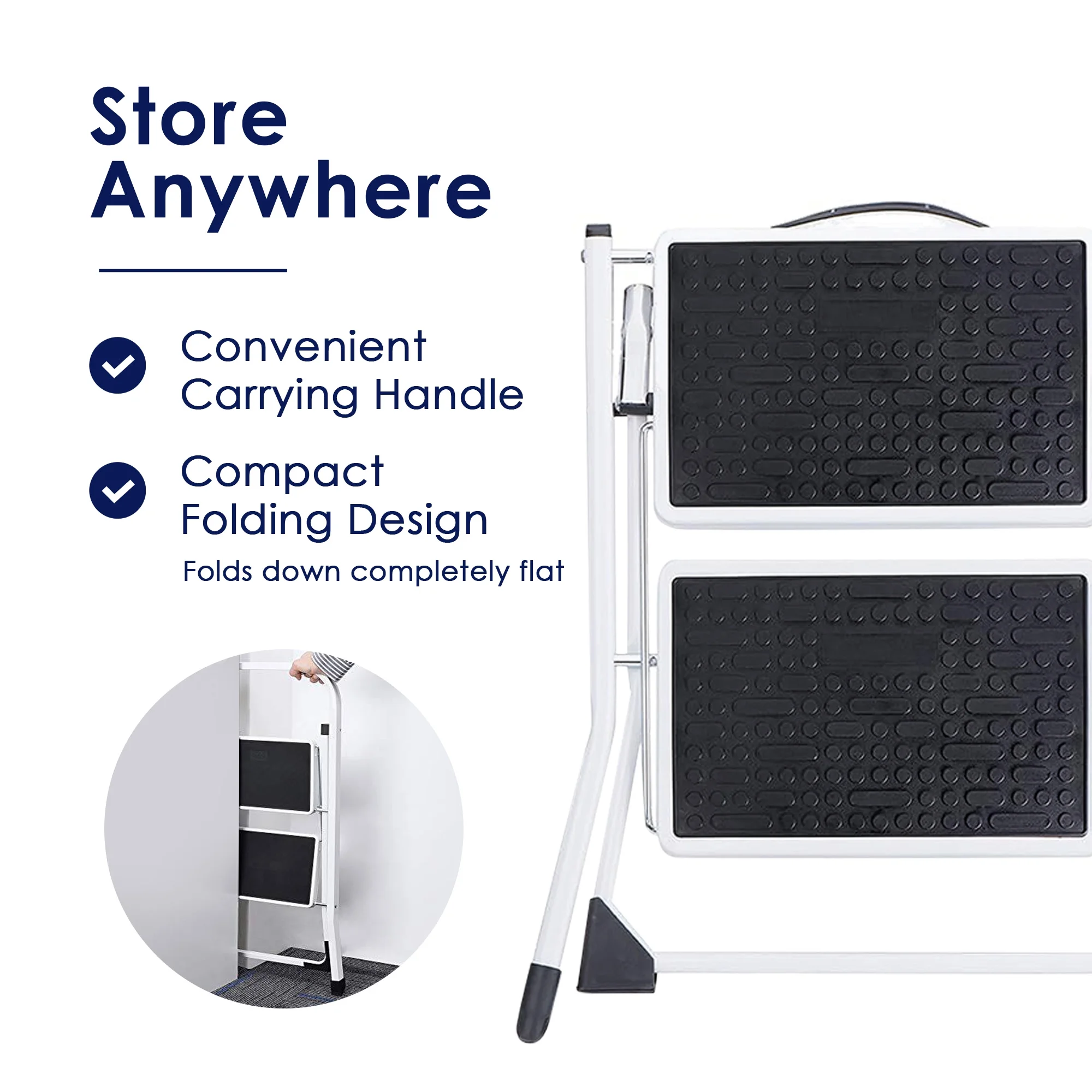 Delxo Folding 2-Step Mini Stool Stepladder w/Non-Skid Stair & Carry Handle