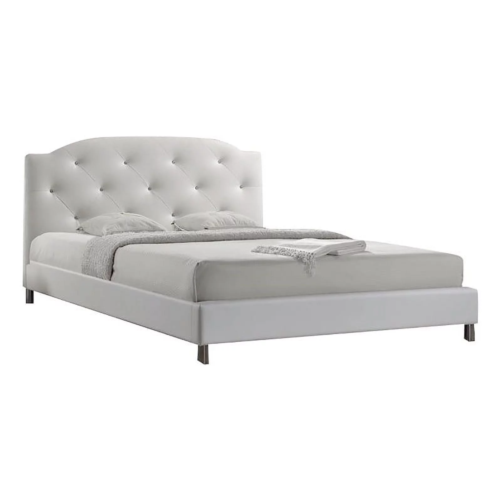 Atlin Designs Modern Faux Leather Tufted Queen Platform Bed in White
