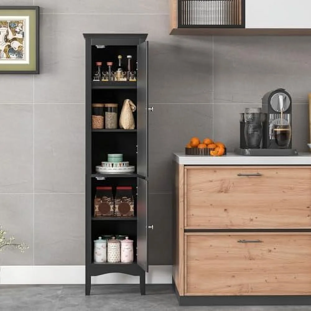 SQFHV Bathroom  Cabinet  Narrow Tall Bathroom Cabinet with 3-Position Adjustable   2 Doors  Anti-Tipping Device  Floor Freestanding Cabinet for Bathroom  Living Room (Brown)