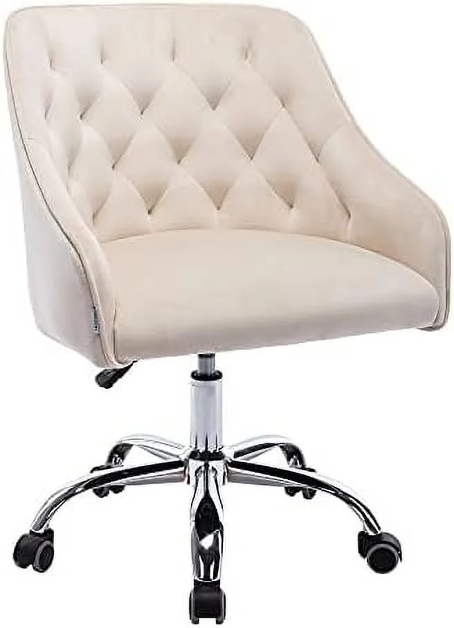 TQJKLFDY Velvet Home Office Desk Chair ° Swivel Accent Chair Comfy Upholstered Vanity Chair Ergonomic Task Chair with Seat Height Adjustable Armchair and Metal Base  Roller Wheels Comput