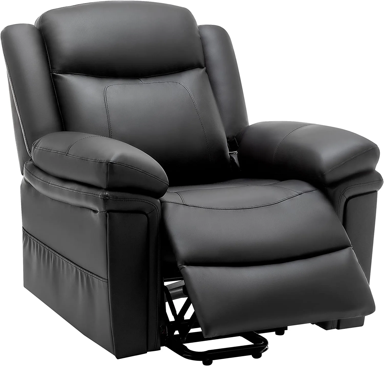 Erommy Electric Power Lift Recliner Chair with Massage for Elderly, Faux PU Leather, 2 Side Pockets for Living Room, Home, Black