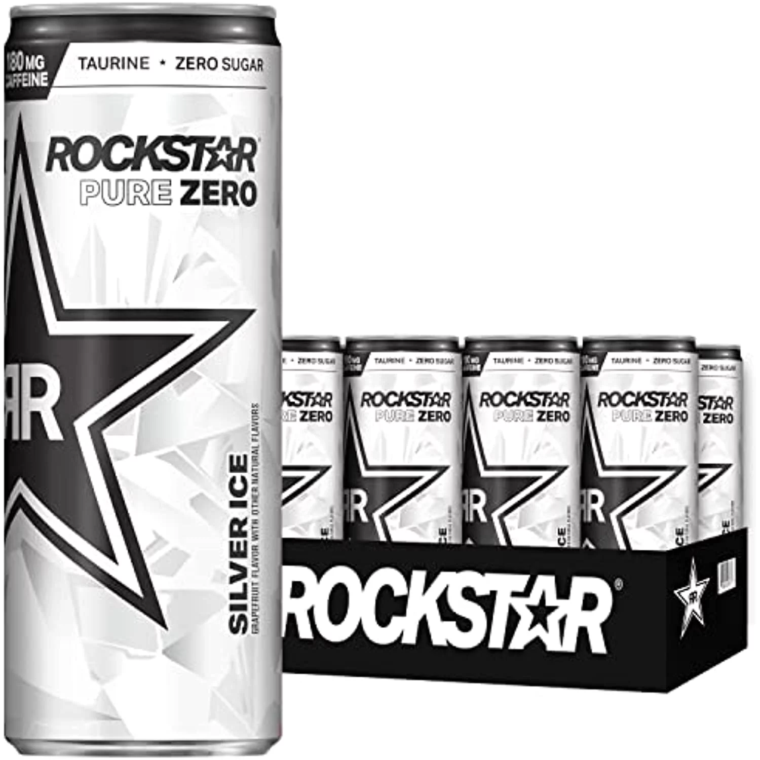Rockstar Energy Drink, Pure Zero Silver Ice, 12Oz Sleek Cans (8 Pack)