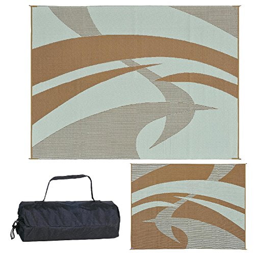 Reversible Mats 159127 Outdoor Patio / Rv Camping Mat - Swirl (Brown/Beige, 9-Feet X 12-Feet)