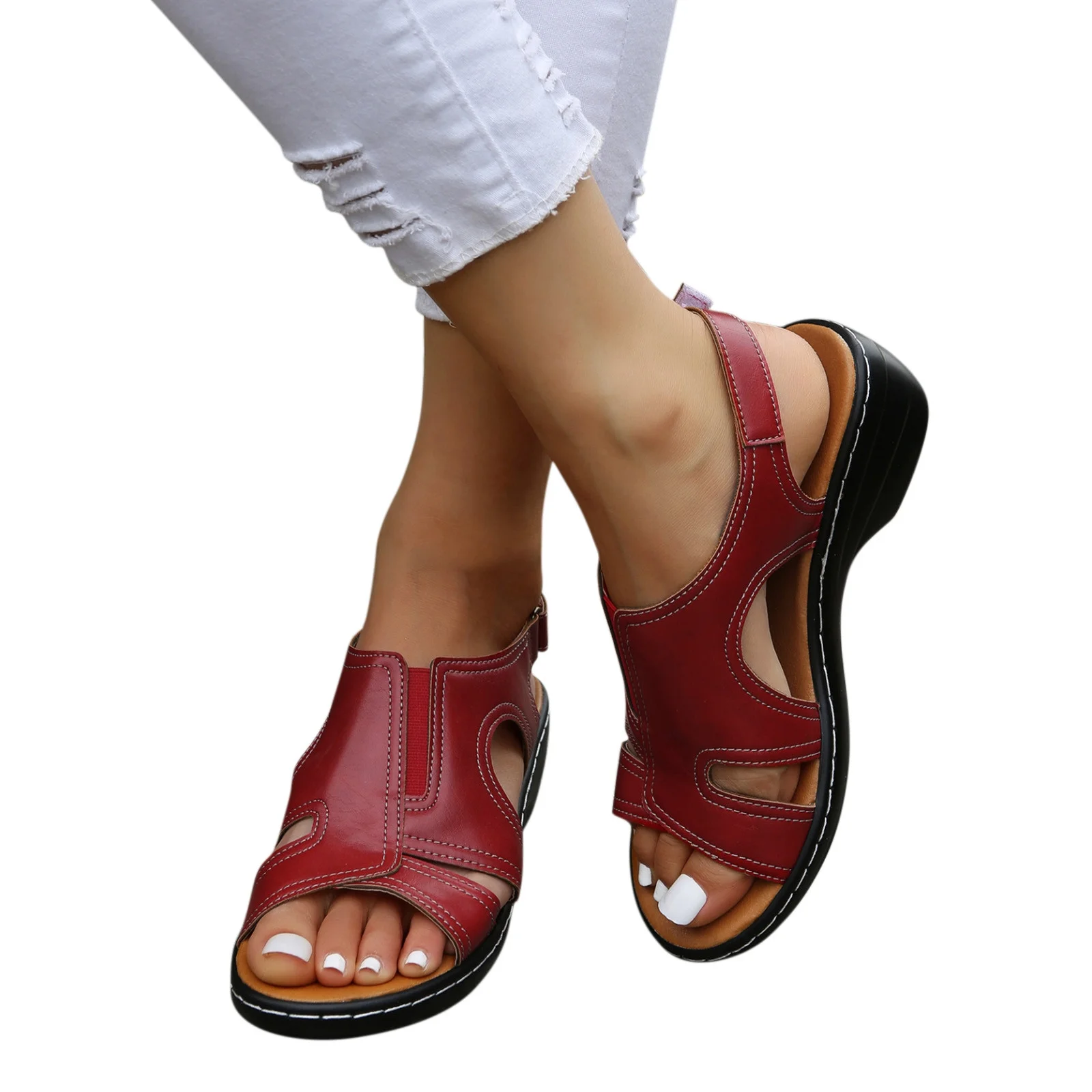 LoyisViDion Womens Sandals Clearance Summer Ladies Slippers Casual Women'S Shoes Roman Fish Mouth Casual Wedges Sandals Rollback