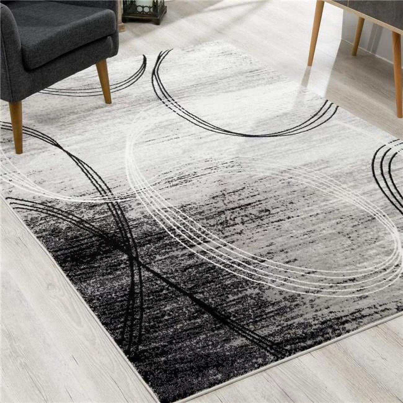 4 x 6 ft. Gray Distressed Swirls Area Rug - Gray - 4' x 6'