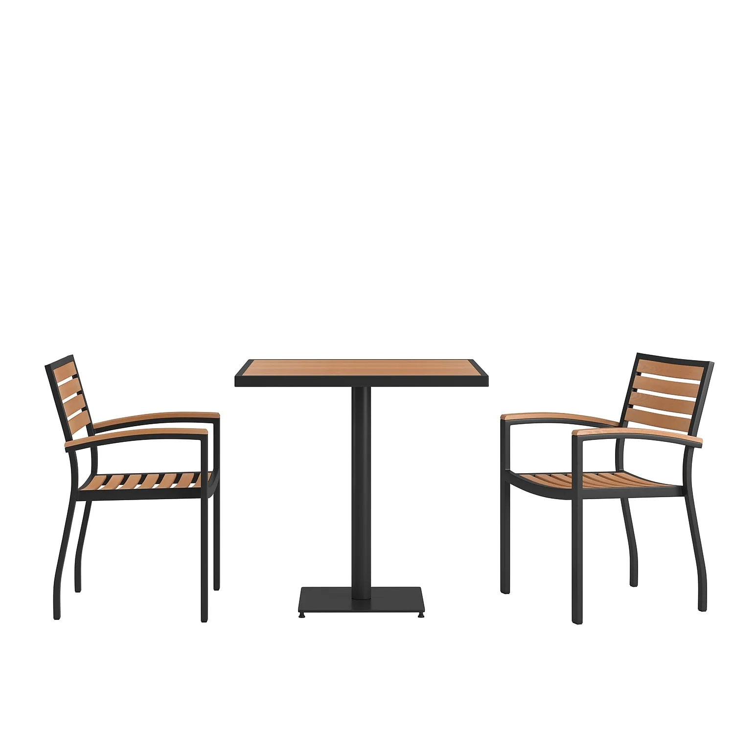 Flash Furniture Lark Series 3-Piece Steel/Aluminum Teak Patio Table and Chair Set, Teak