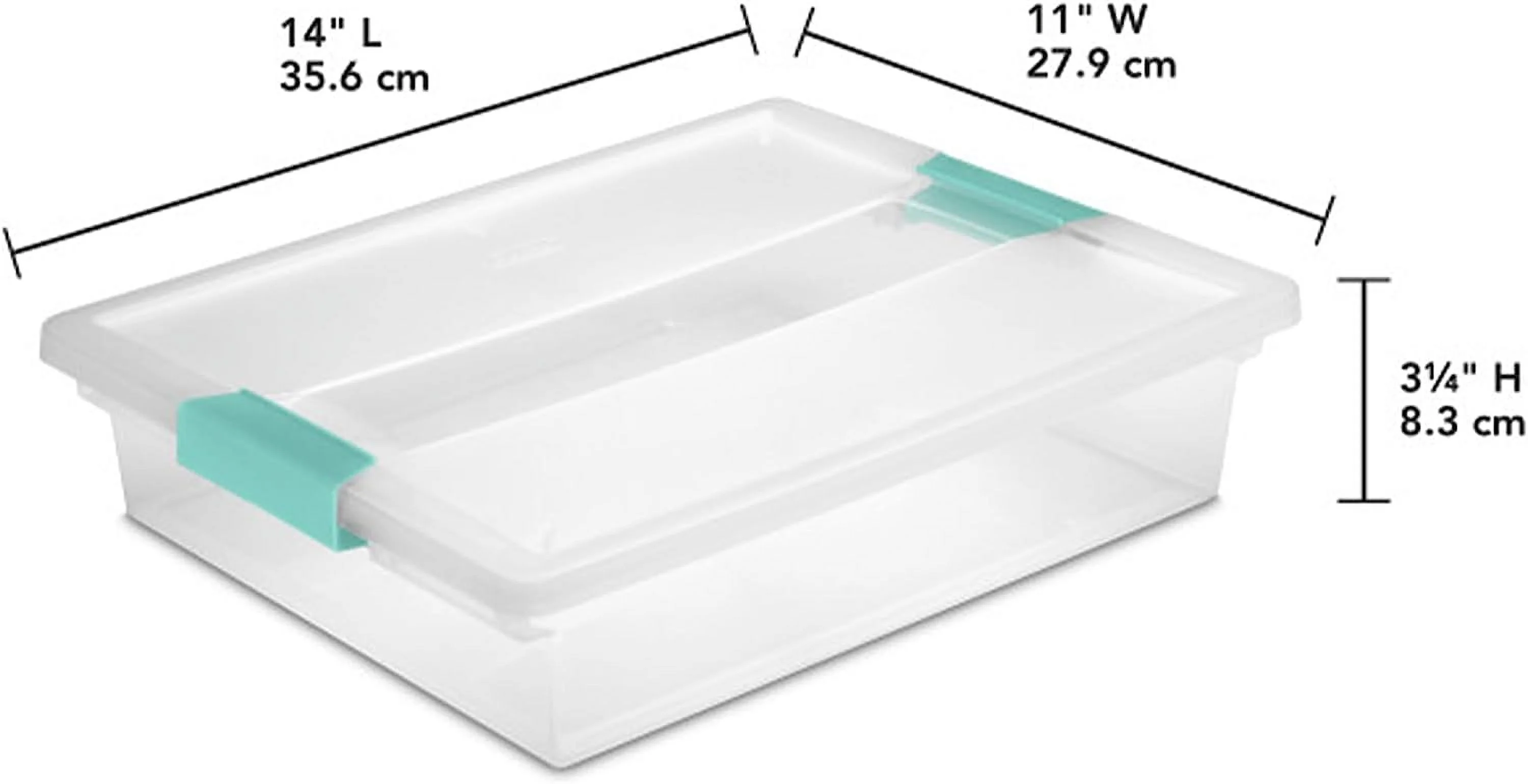 Large Clip Box, Stackable Small Storage Bin with Latching Lid, Plastic Container to Organize Paper, Office, Clear Base and Lid, 18-Pack