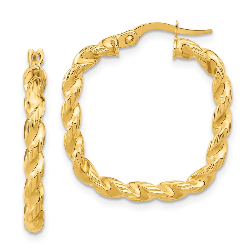 Primal Gold 14 Karat Yellow Gold Polished Square Twisted Hoop Earrings