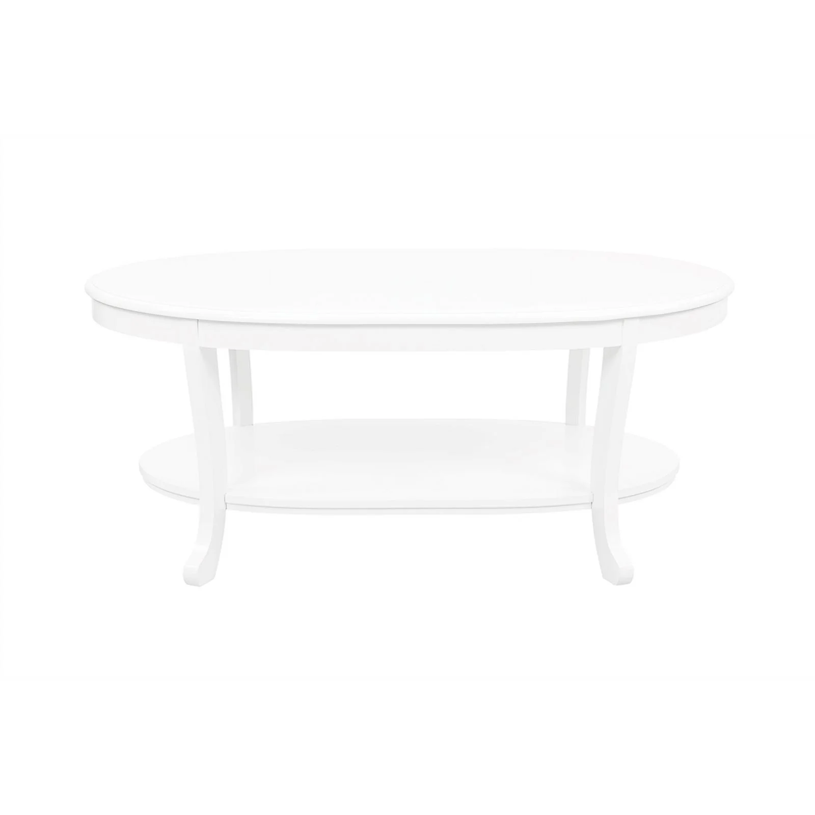 Linon Merce Wood Oval Coffee Table with Shelf in White Painted Finish