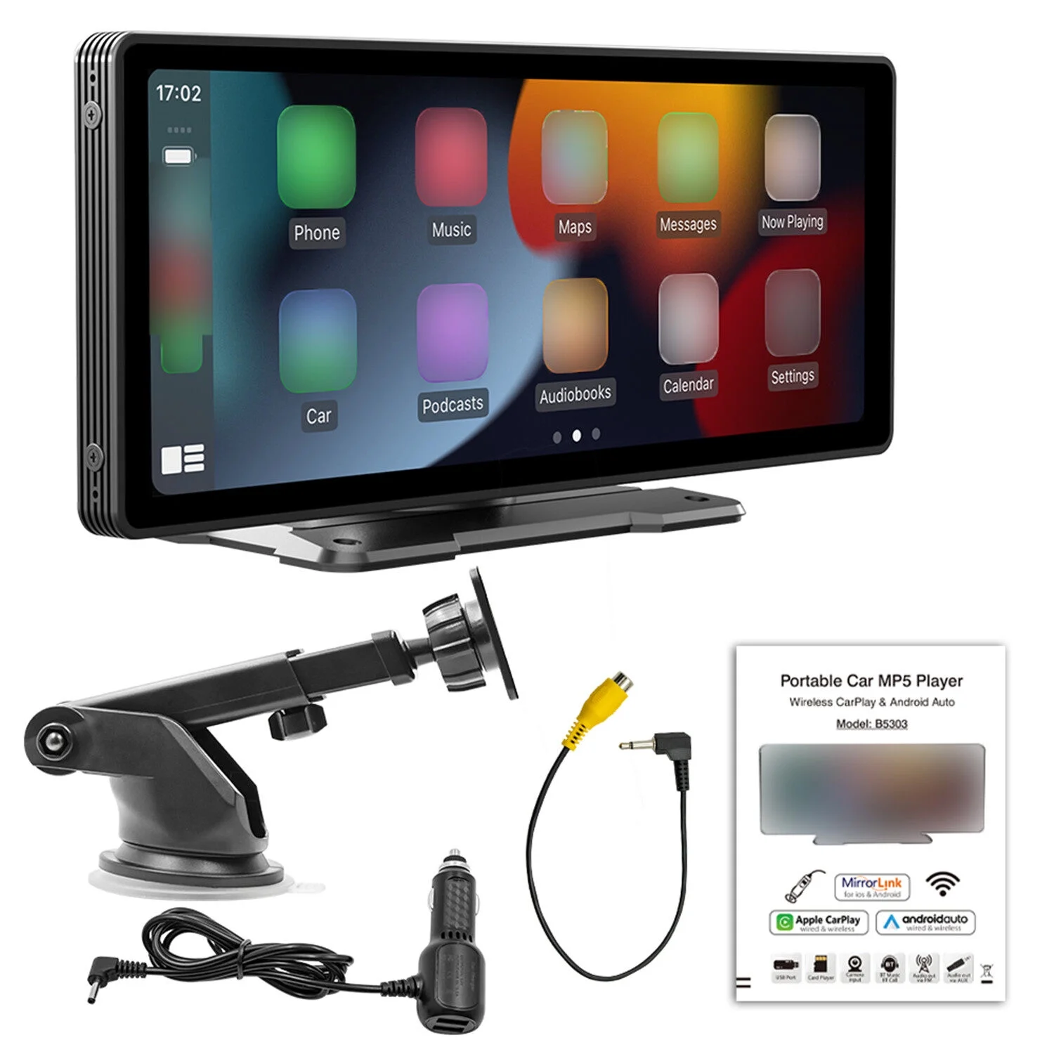 9.3 Inch Car Stereo MP5 Player BT Hands-Free Calling Support Carplay Android Auto Phone Link Reversing Assist U-Disk/TF Card with Adjustable Bracket