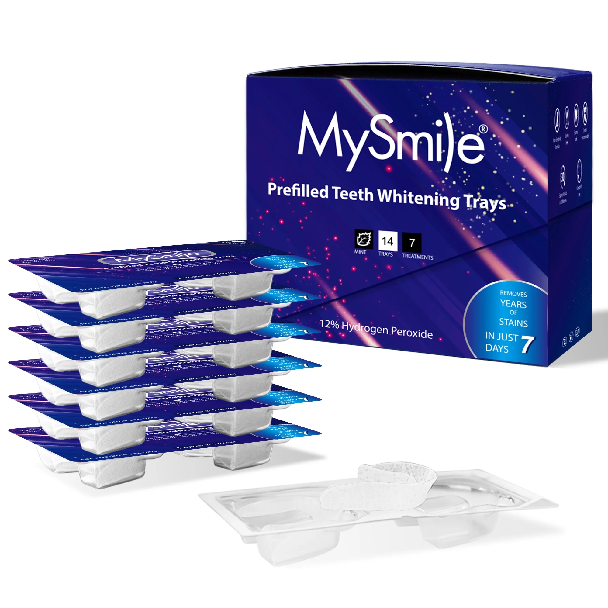 MySmile 14PC Teeth Whitening Trays - 12% Hydrogen Peroxide Teeth Whitening Gel Cool Mint Flavor, 7 Treatment