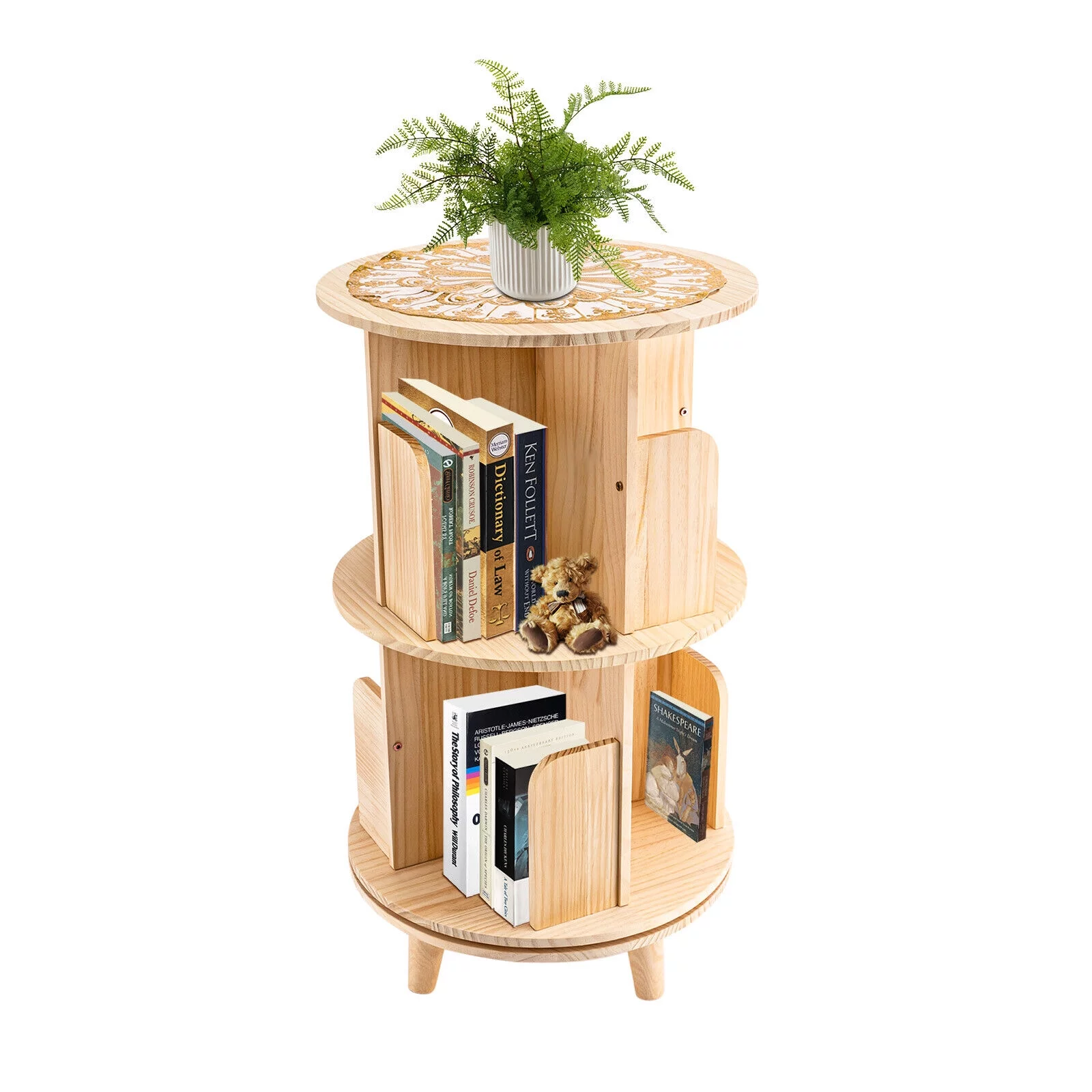 360 Rotating Bookshelf 2 Layer Display Rack Floor Standing BookcaseOrganizer