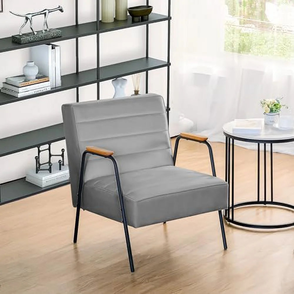 SJOINGB Accent Chair with Ottoman  Mid Century Modern Velvet Upholstered Armchair Leisure Chair with Foot Stool for Living Room  Bedroom(Beige)