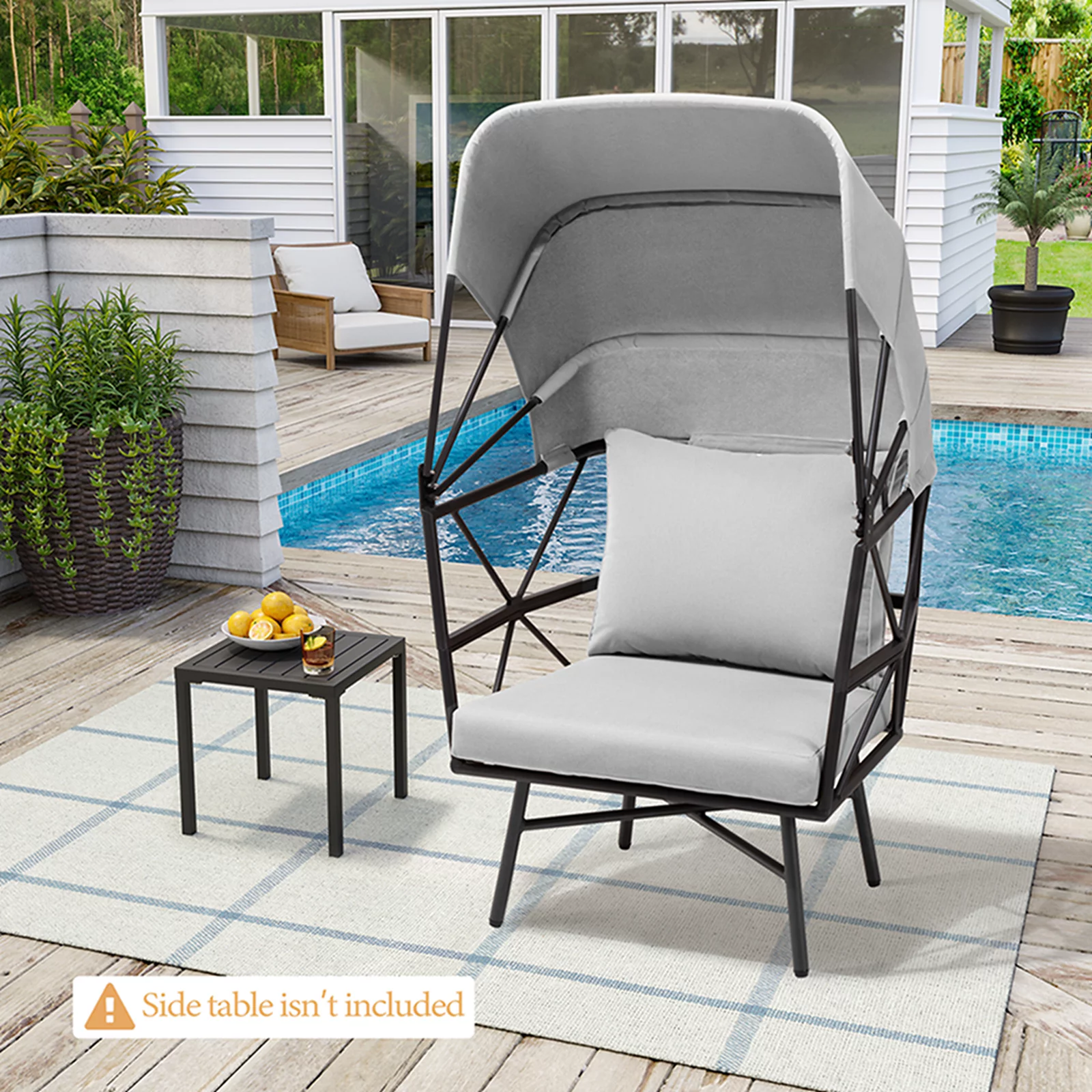 Pellebant Black and Gray Aluminum Patio Egg Chair with Cushion & Sun Shade Cover