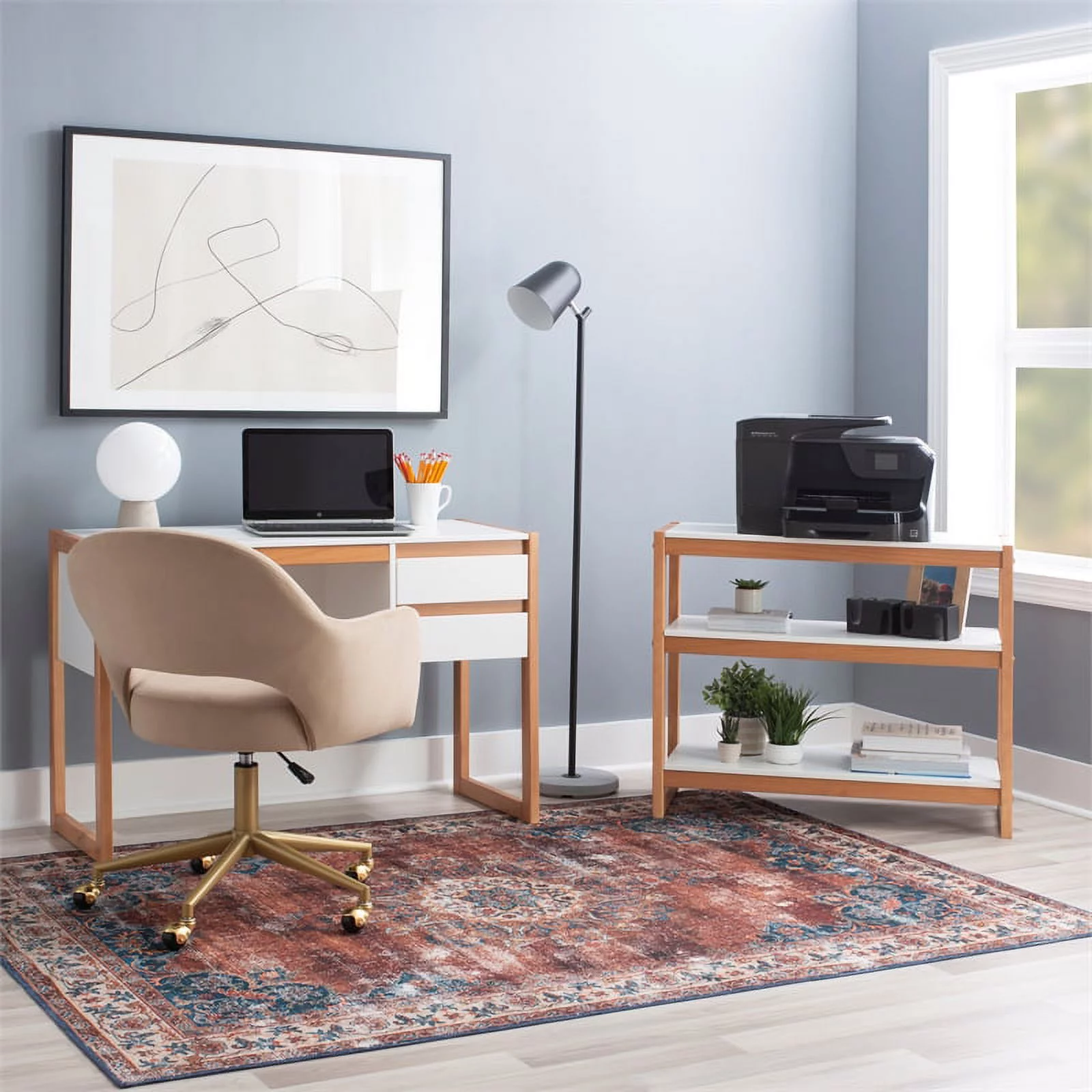 Linon Brock Wood Two Drawer Desk in White and Natural