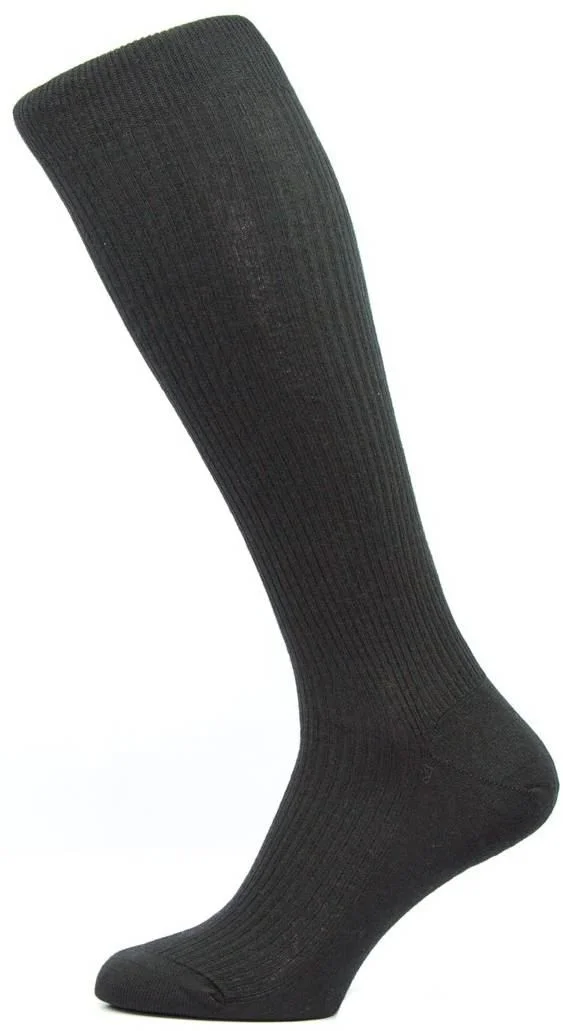 Pantherella Naish Rib Over the Calf Merino Wool Socks - Black