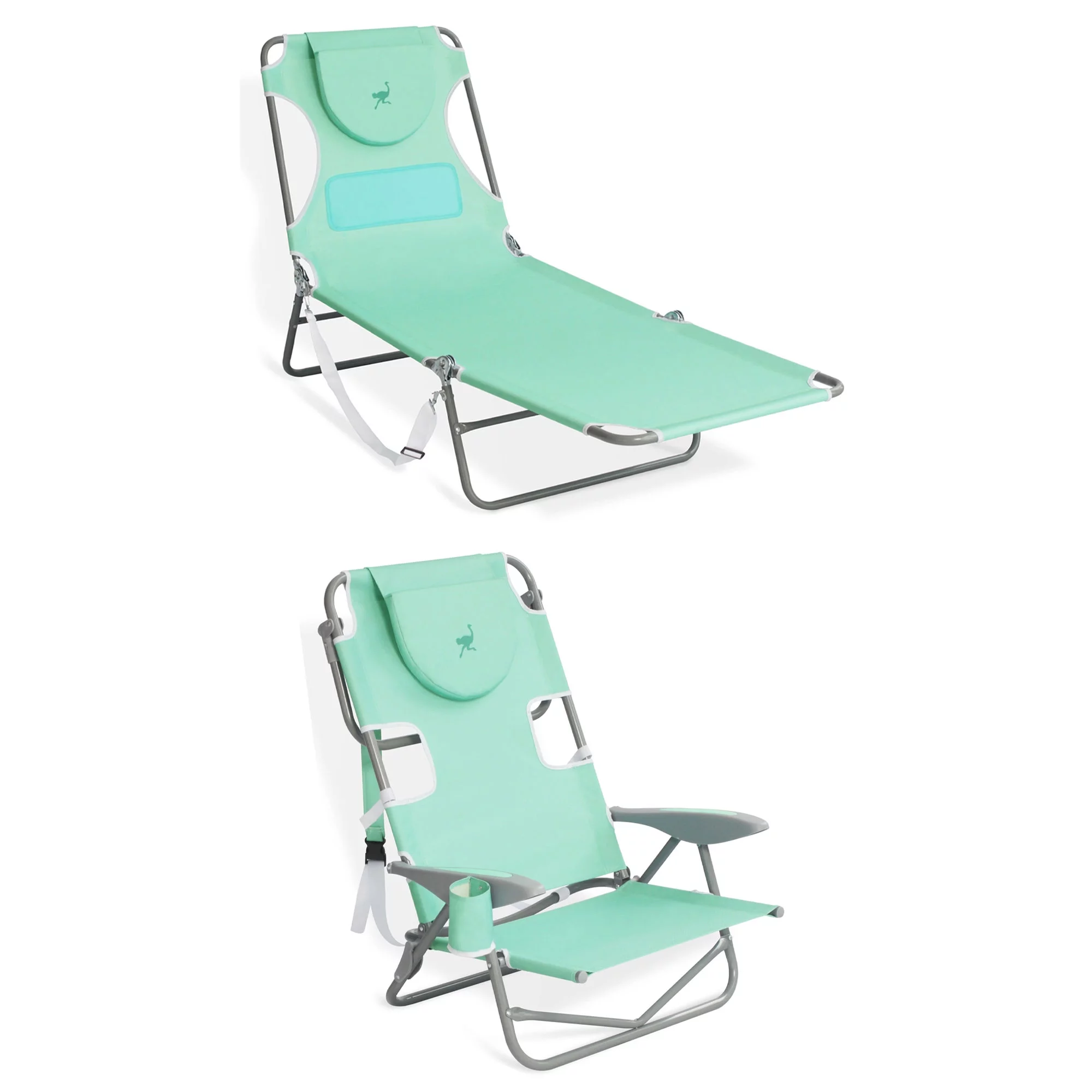 Ostrich Chaise Lounge Beach Chair w/On-Your-Back Camping Lawn Chair, Teal