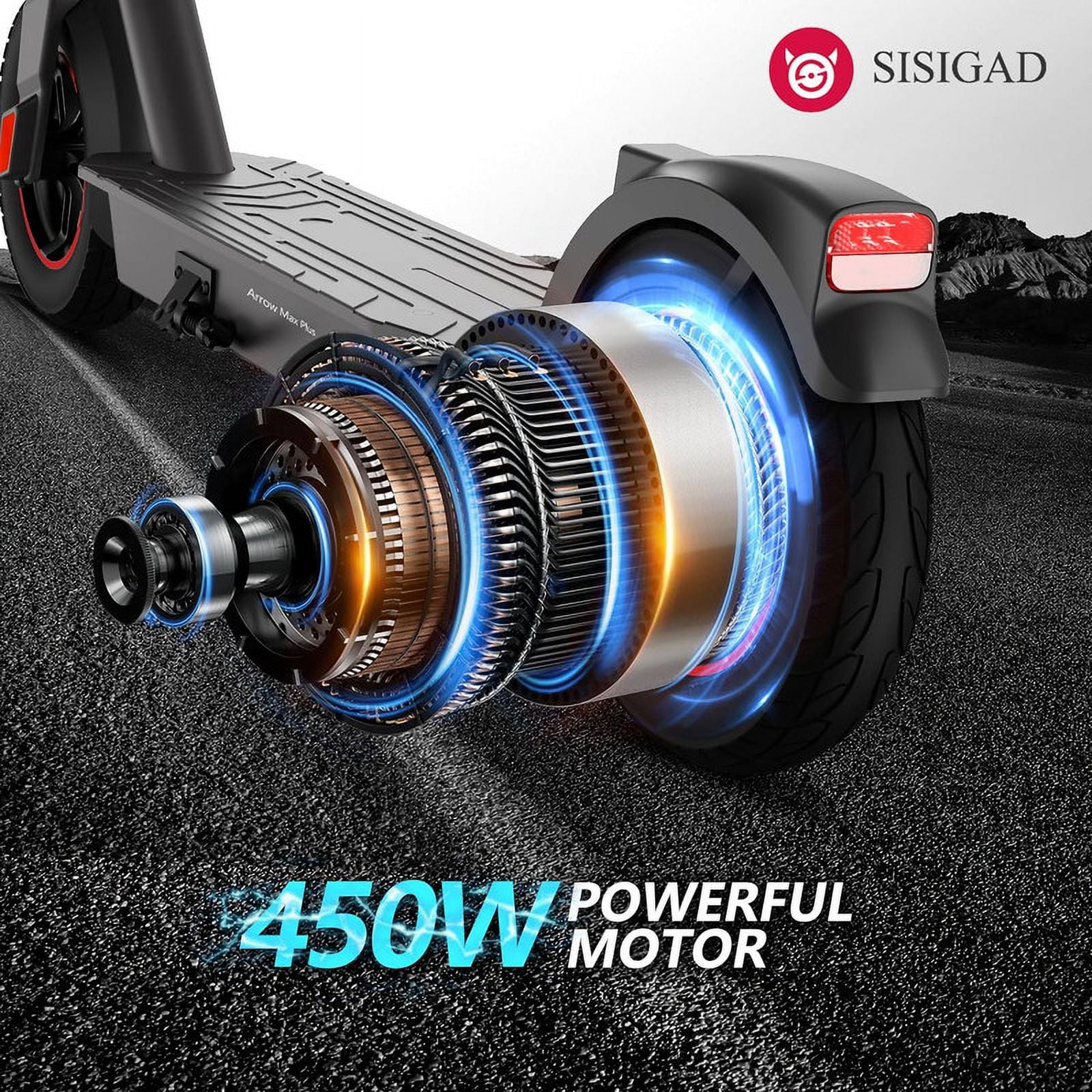 SISIGAD Electric Scooter Adults, 450W Motor, 20 Mph Top Speed, 26 Miles Range, Electric Scooter with Shock Absorption 10