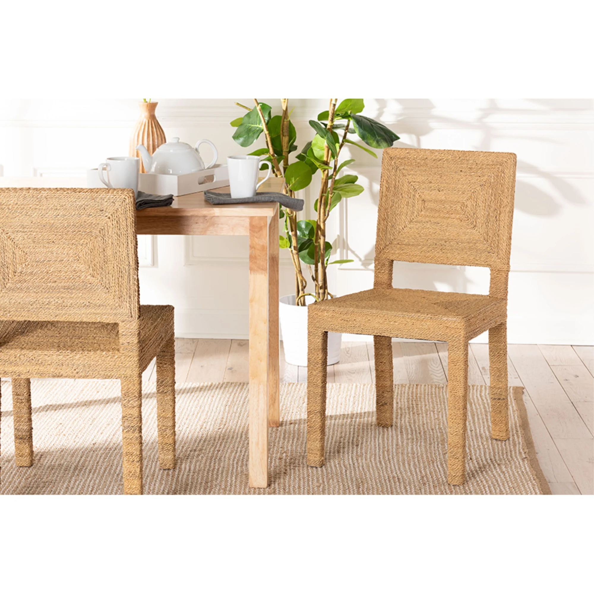 bali & pari Anfield Bohemian Natural Seagrass and Mahogany Wood Dining Chair