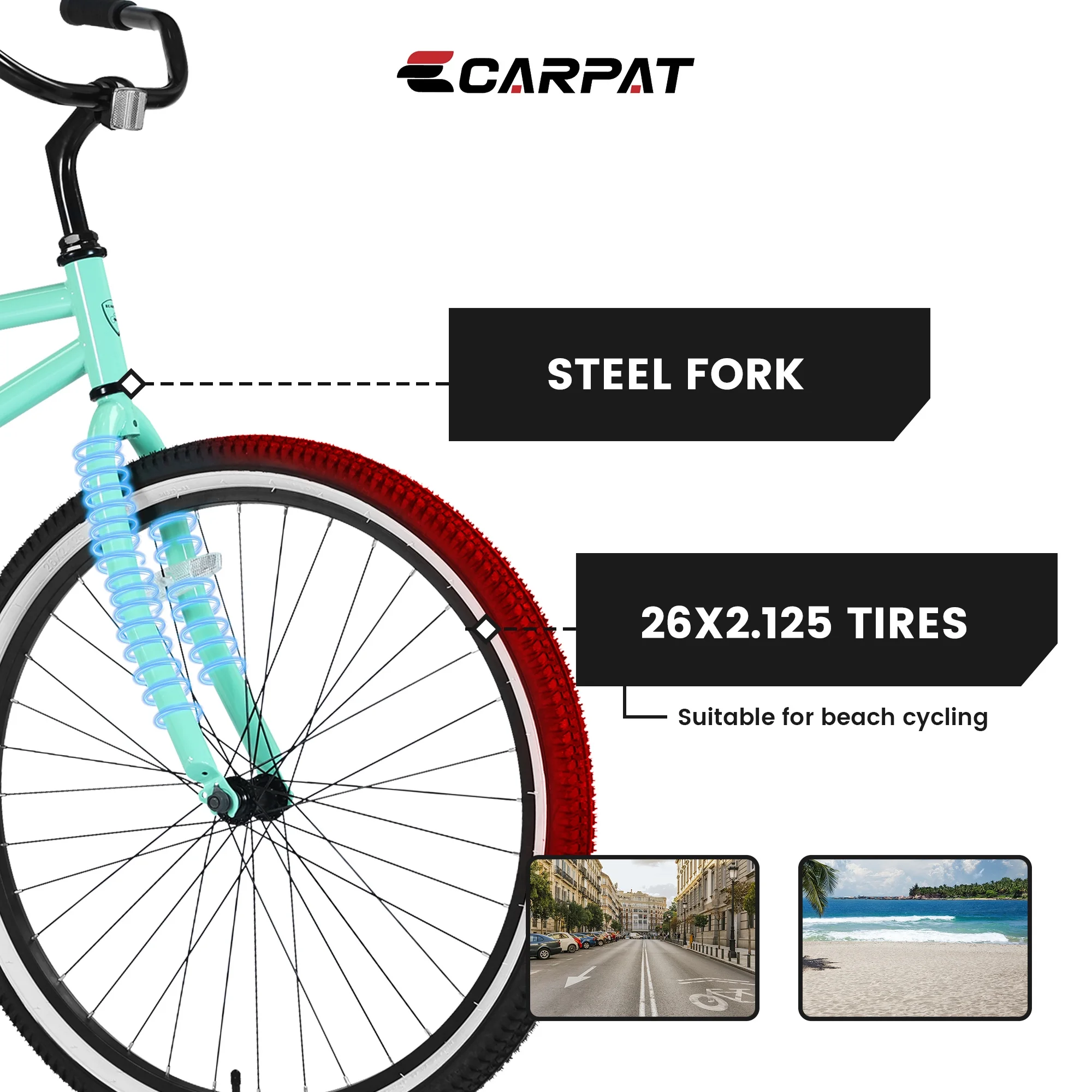 Beach Cruiser Bike for Men and Women - 42.0 - Ride in style and comfort with our Beach Cruiser Bike!