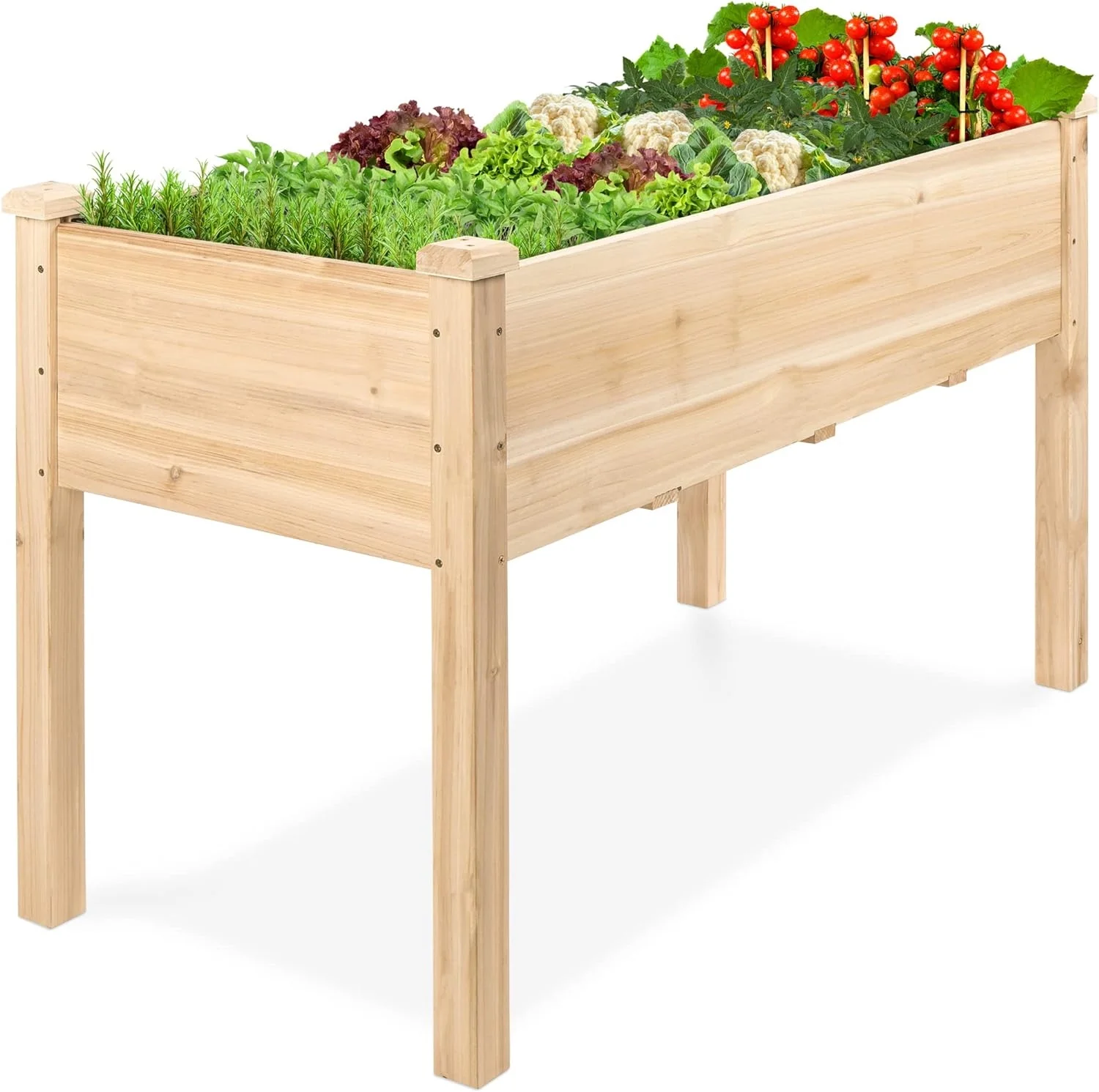 Raised Garden Bed - Elevated Wood Planter Box Stand, 48x24x30in, with Bed Liner, 200lb Capacity, Natural