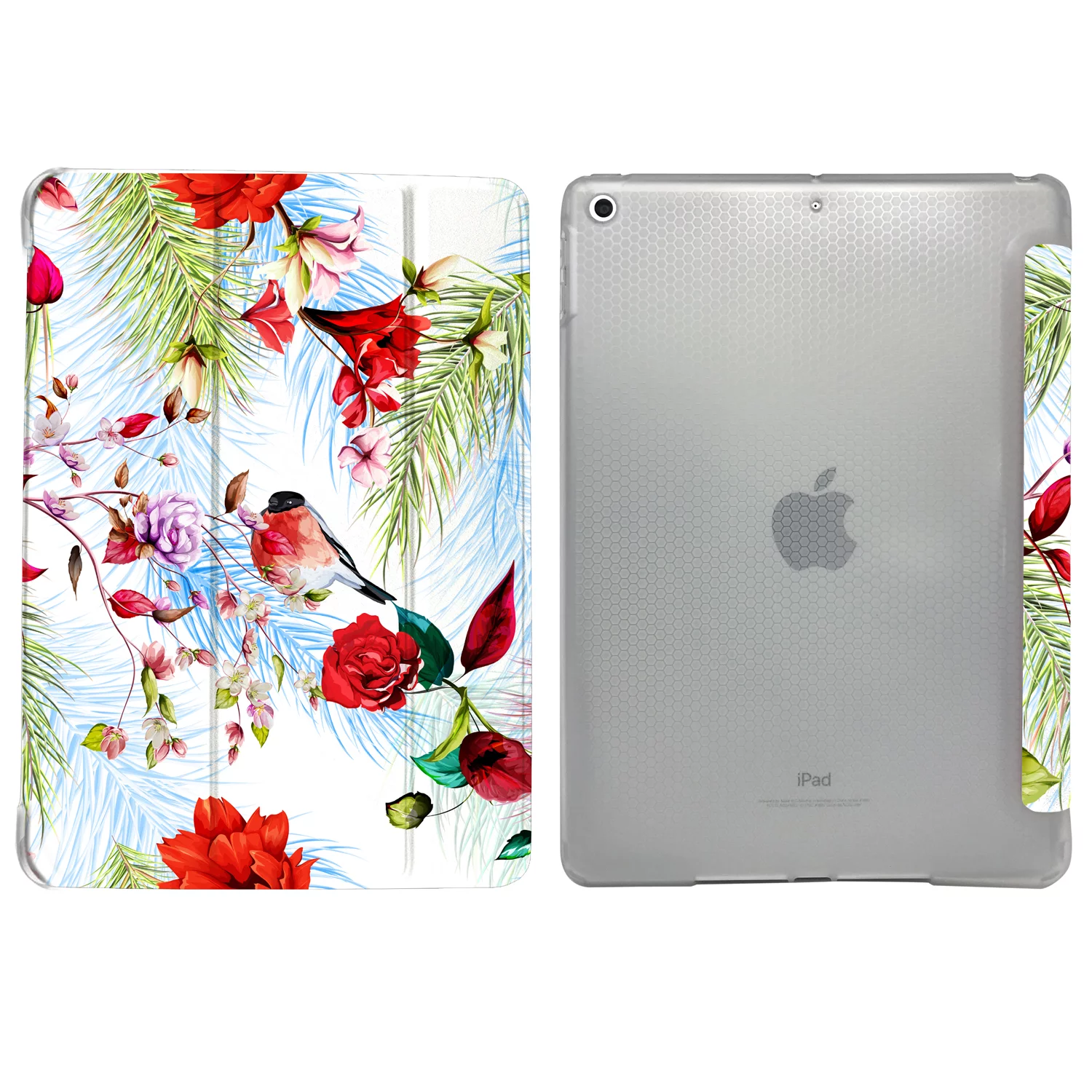 iPad 9.7 5th 6th Gen Air 1st 2nd Generation [iPad 5 6 Air 1 2] A1893 A1822 A1566 MH2V2LL/A MRM52LL/A MP242LL/A Magnetic Dual Angle Stand with Honeycomb Pattern Printed Cover - Birds & Flowers