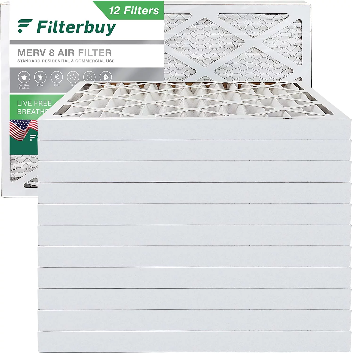 Filterbuy 11.5x21x2 MERV 8 Pleated HVAC AC Furnace Air Filters (12-Pack)