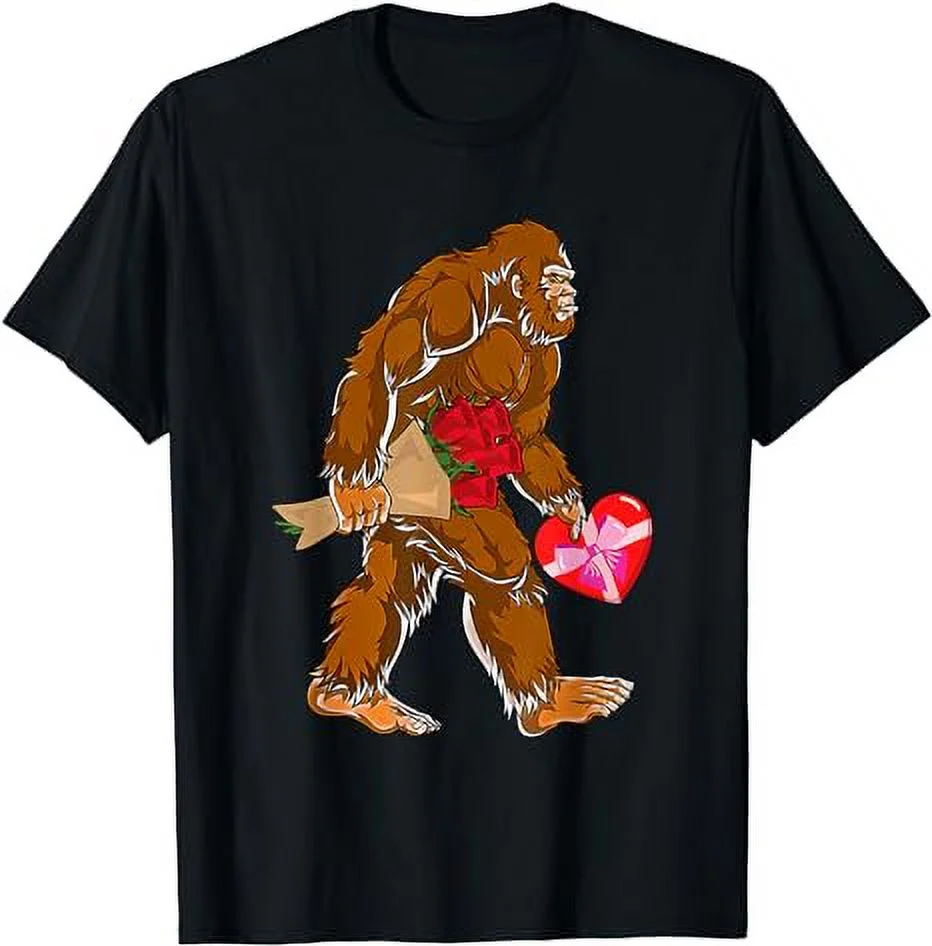 Bigfoot Heart Funny Valentines Day Men Love Sasquatch Gifts T-Shirt