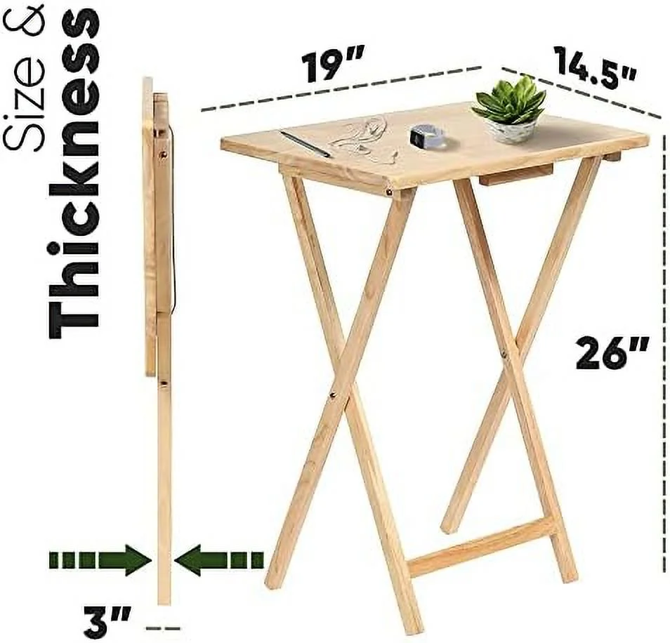 SQHJV Folding TV Tray Table & Snack Table with  Rack  Natural - 5 Piece Set