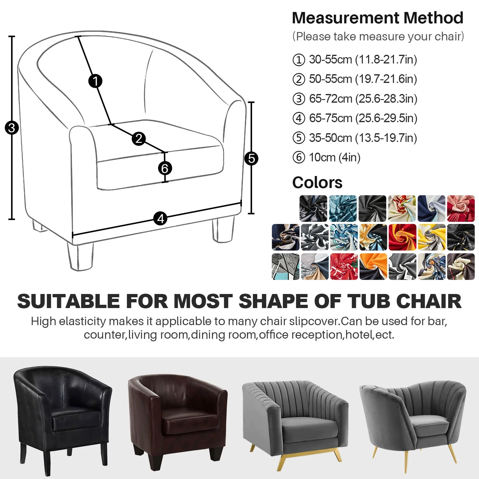 TOPCHANCES 2-Piece Stretch Club Chair Slipcover Printed Tub Chair Slipcover Armchair Covers