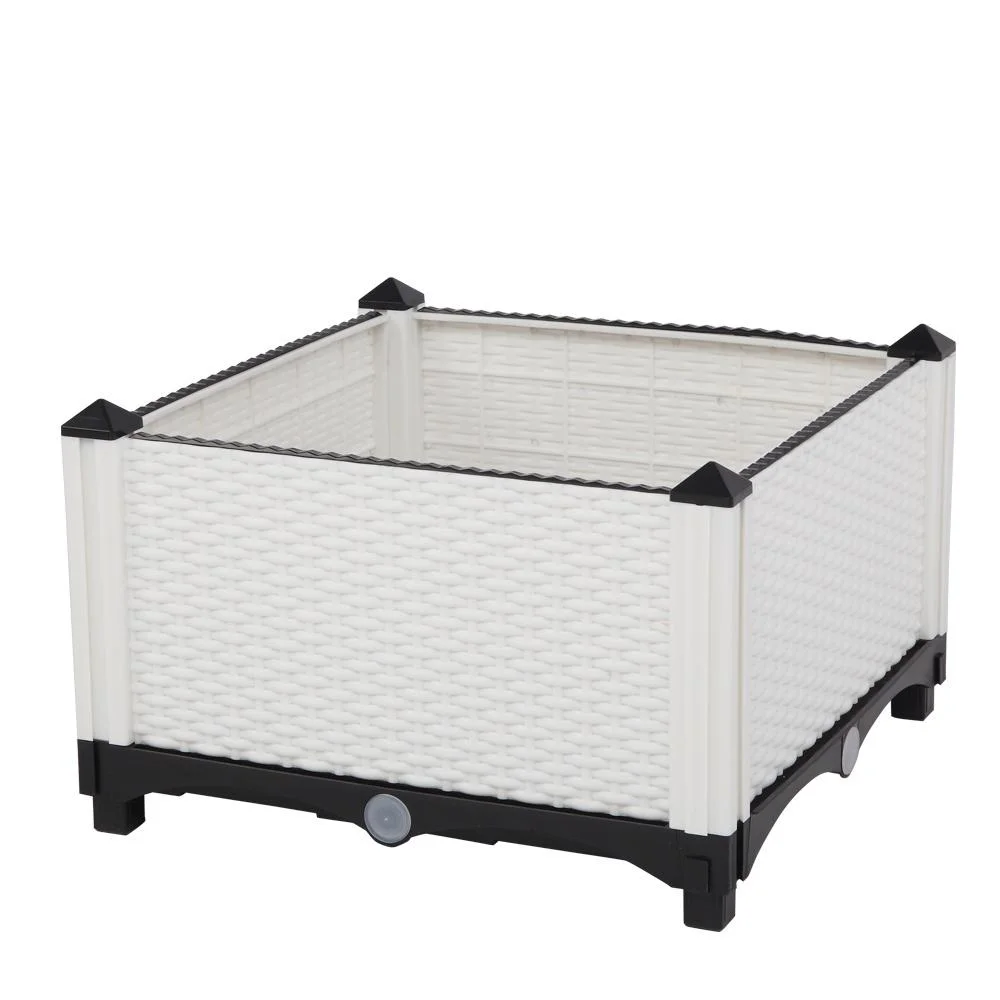 Plastic Raised Garden Bed Kit, Seizeen Planting Box Set of 2, Garden Plant Container Rattan Pattern, with Removable Legs, Drainage Hole, Free Combined DIY Design