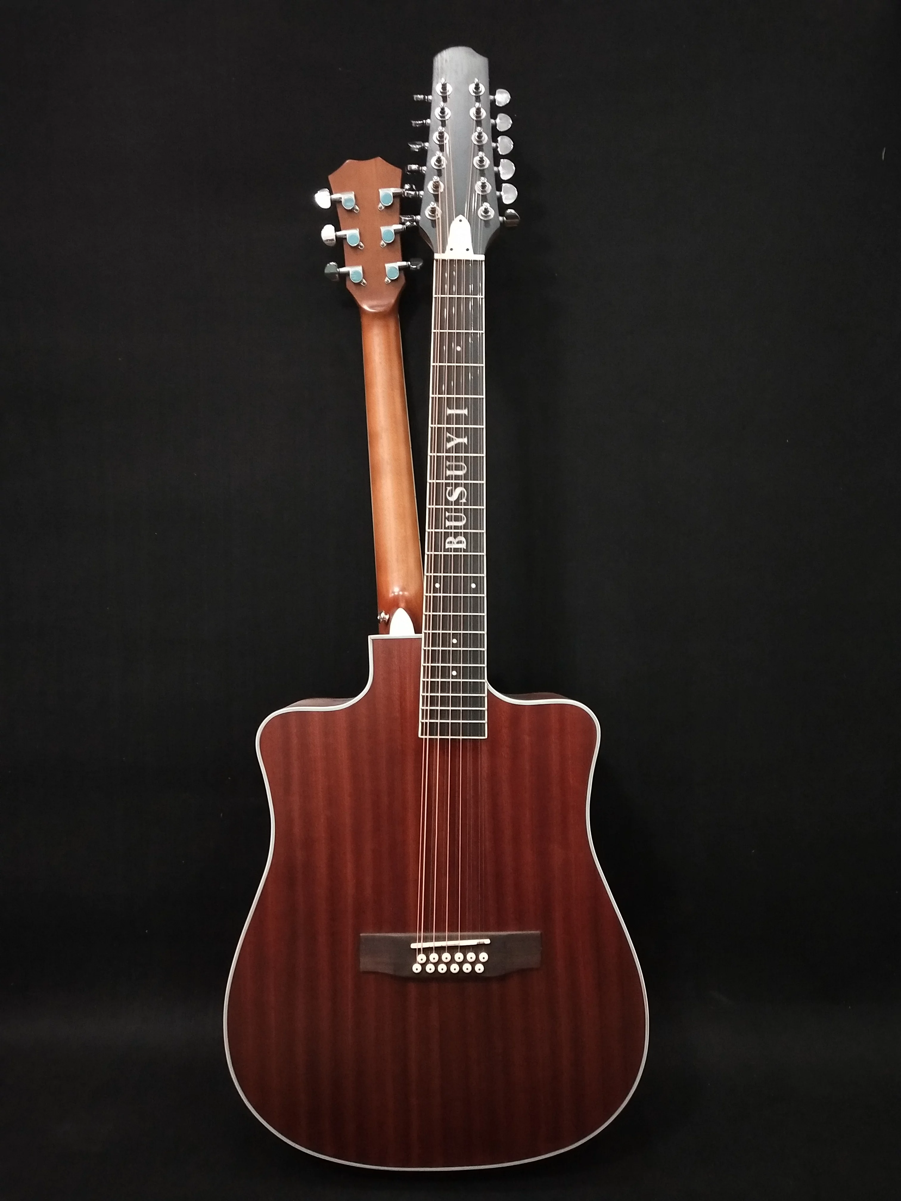 12 String Acoustic / 6 String Acoustic, Double Sided, Travel, Dreadnought , Busuyi Guitar, (Brown) All Levels