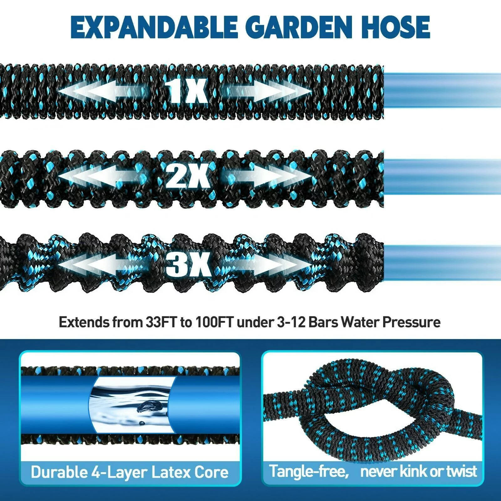 4X Stronger 100ft Garden Hose Expandable Heavy Duty Flexible Water Hose 3/4