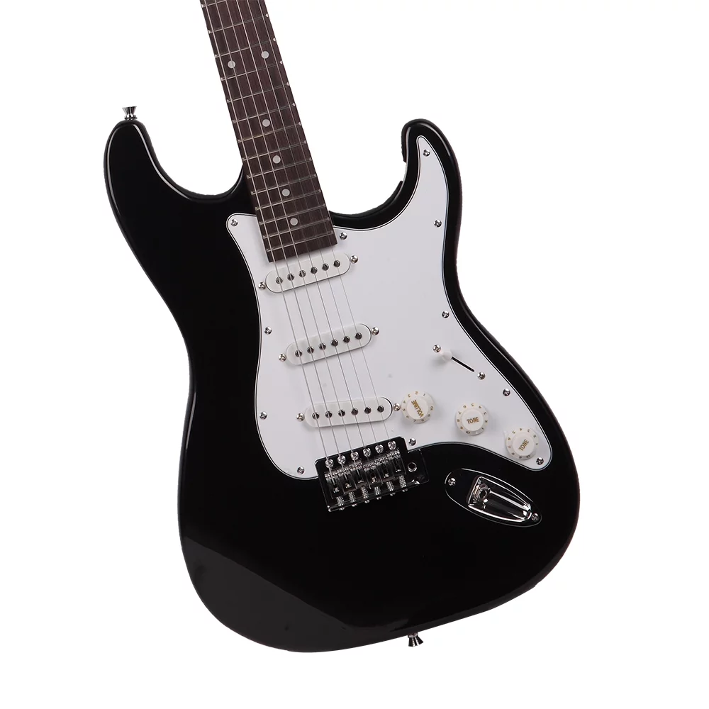 BMTBUY Rosewood Fingerboard Electric Guitar Black w/ White