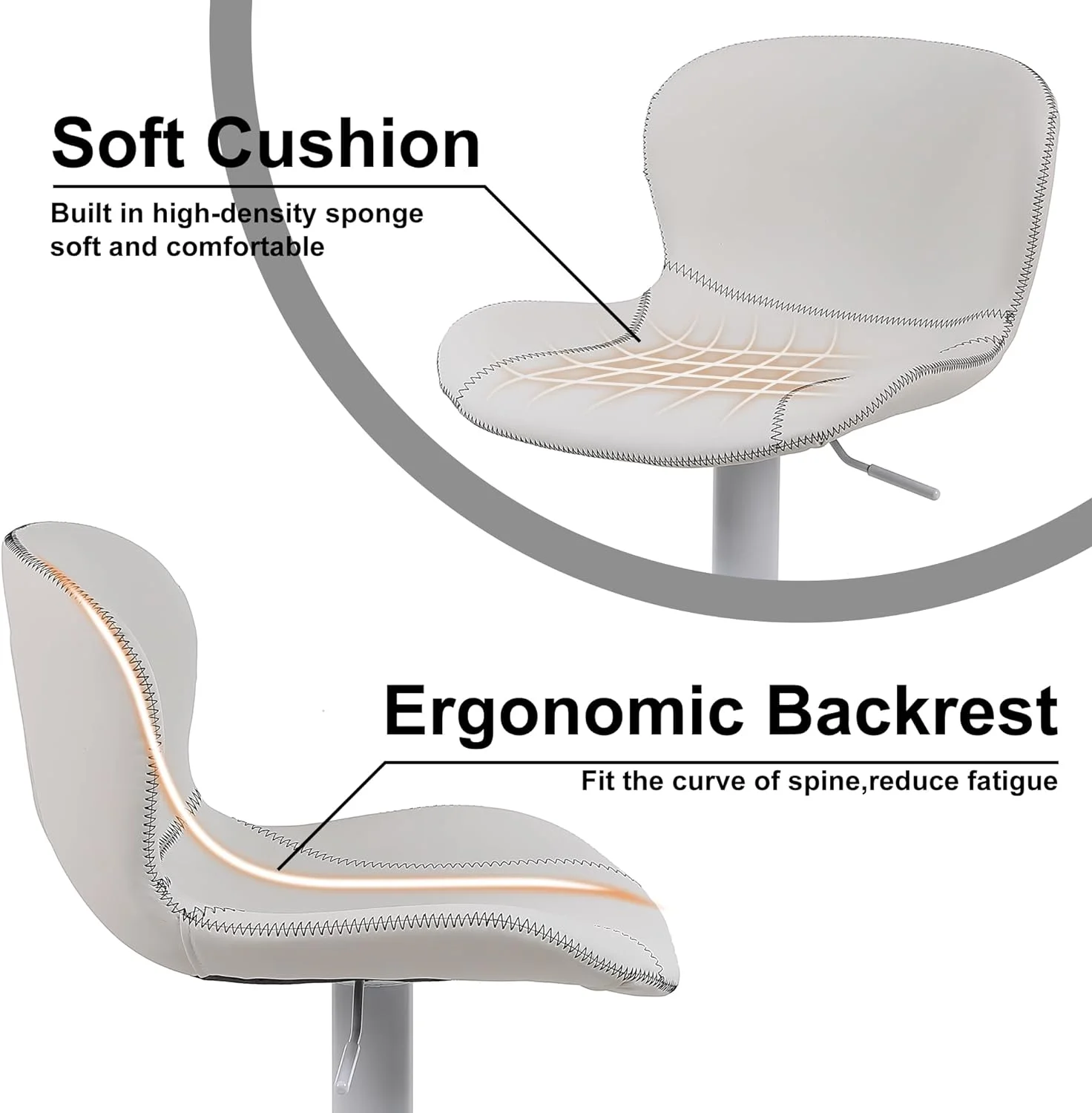 YILAN Bar Stools Set of 2, PU Leather Counter Height Barstools with Back, Height Adjustable Swivel Bar Chairs, Modern Armless Kitchen Island Stool, White