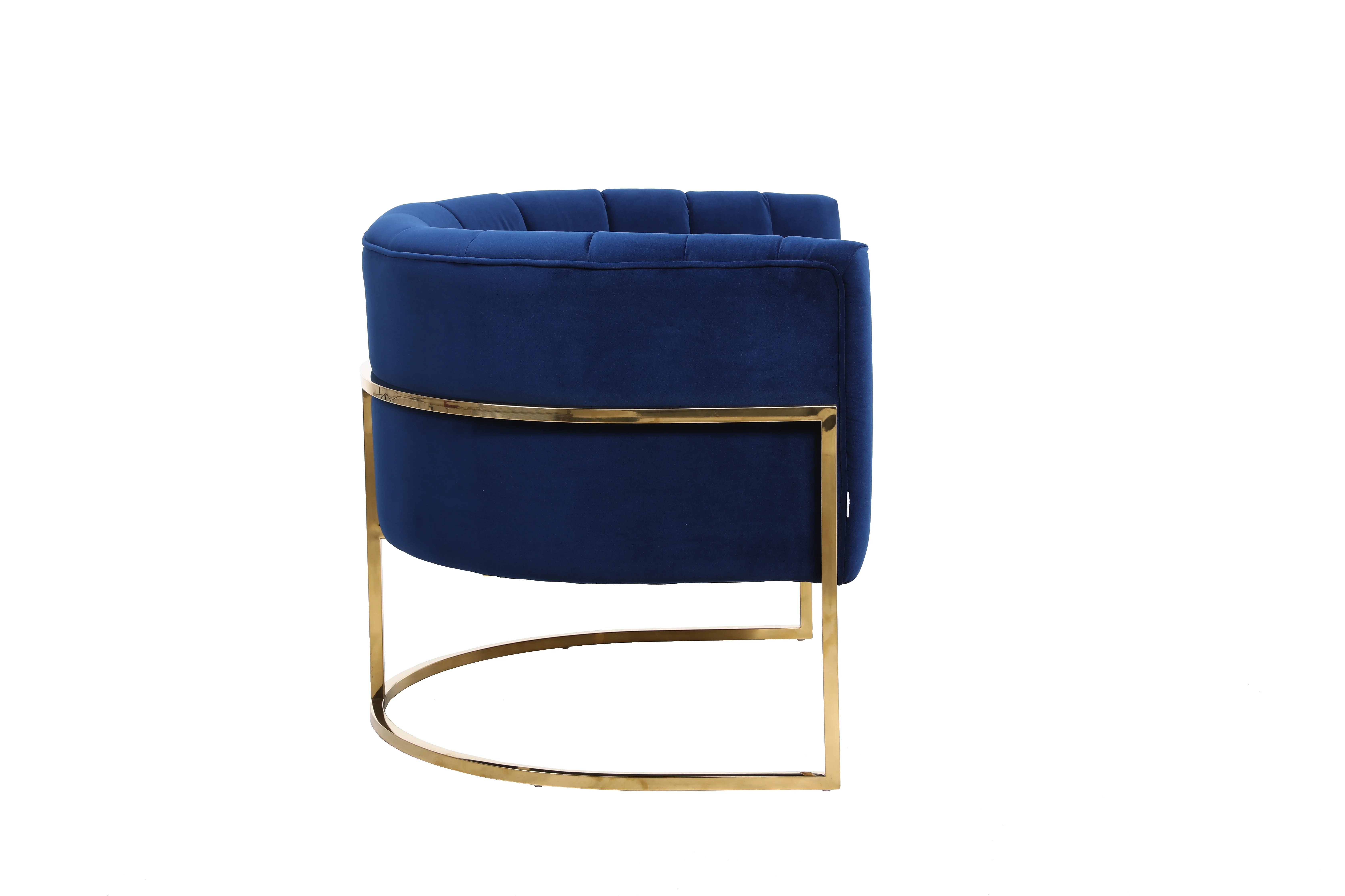 Modern Velvet Upholstered Barrel Chair with U-Shaped Gold Base