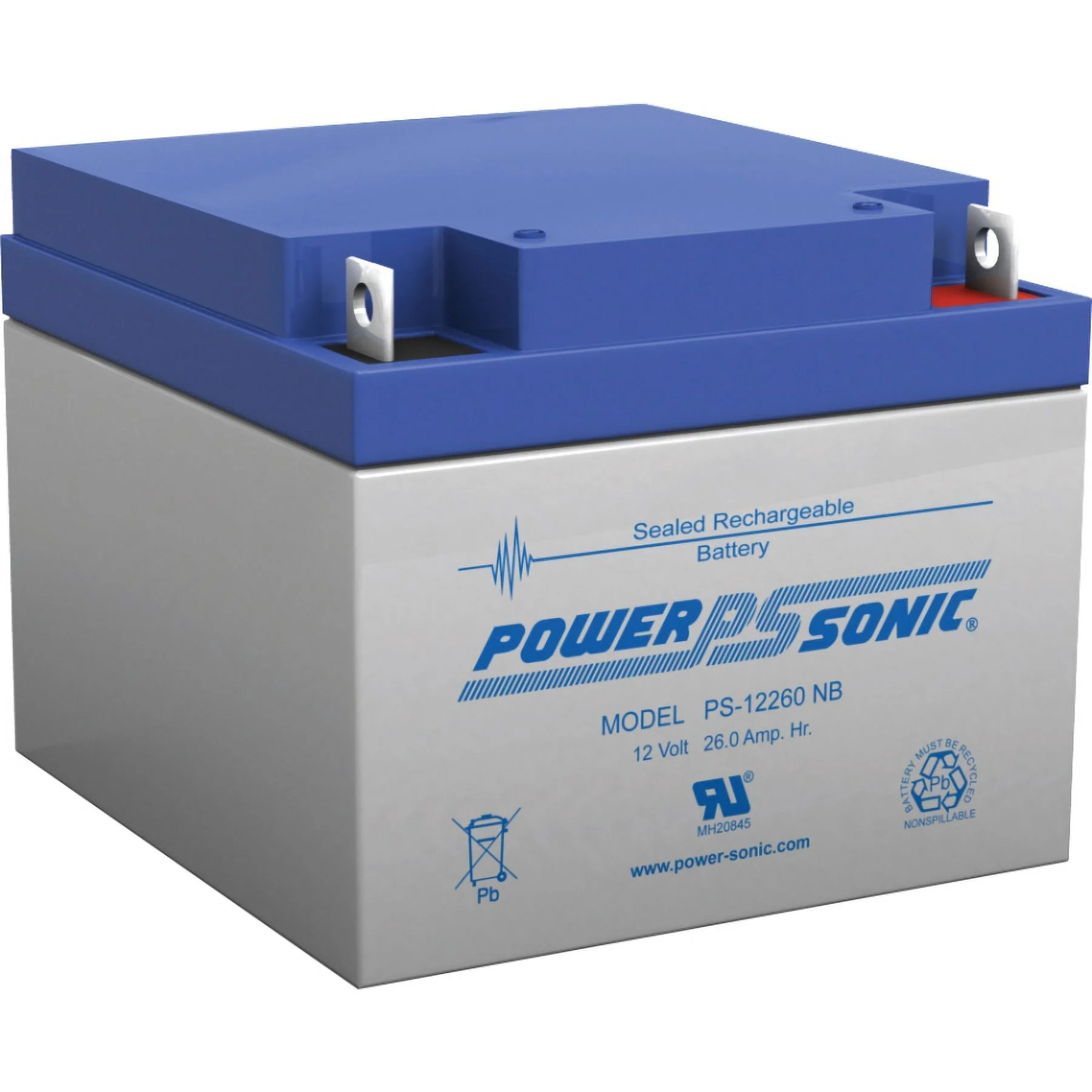 Power Sonic PS-12260NB, 12V 26Ah Rechargeable Sealed Lead Acid (SLA) Battery