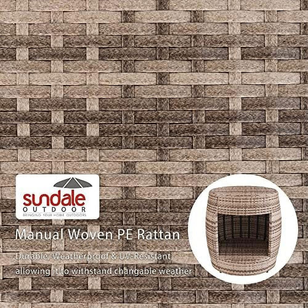 CKPFVY 2 -Tier Small Drum  Patio Rattan Little End Table 20 Inch Barrel Wicker Accent Bistro Desks Steel Frame Lightweight Grey