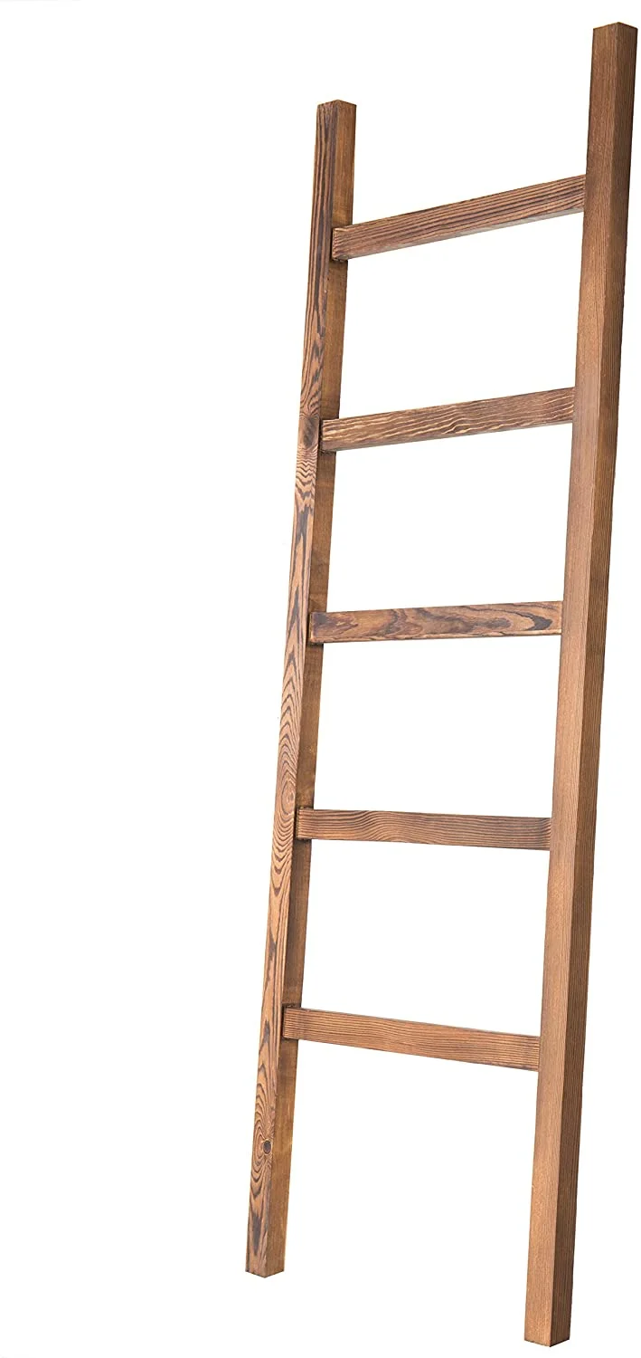 MyGift 4.5 Foot Brown Wood Blanket Quilt Ladder Rack