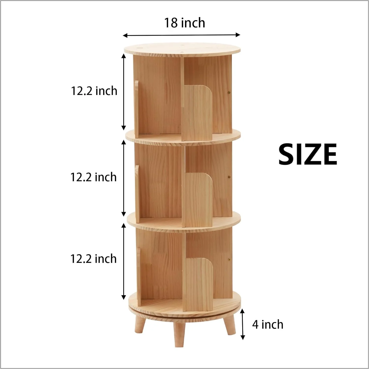 U-ToBe 3 Tier Wooden Rotating Bookshelf with 4 Legs, Stackable Bookshelf Storage Bookcase 360 Display Book Shelves Easy Assemble for Bedroom Study Room