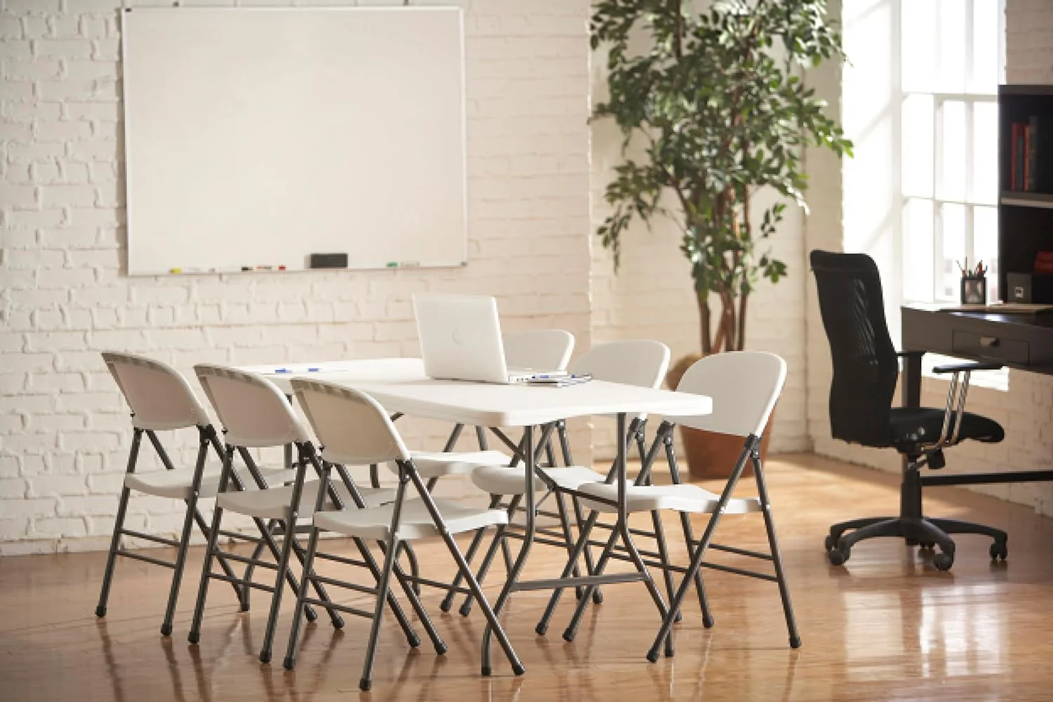 6 ft. Fold-in-Half Banquet Table w/Handle, White