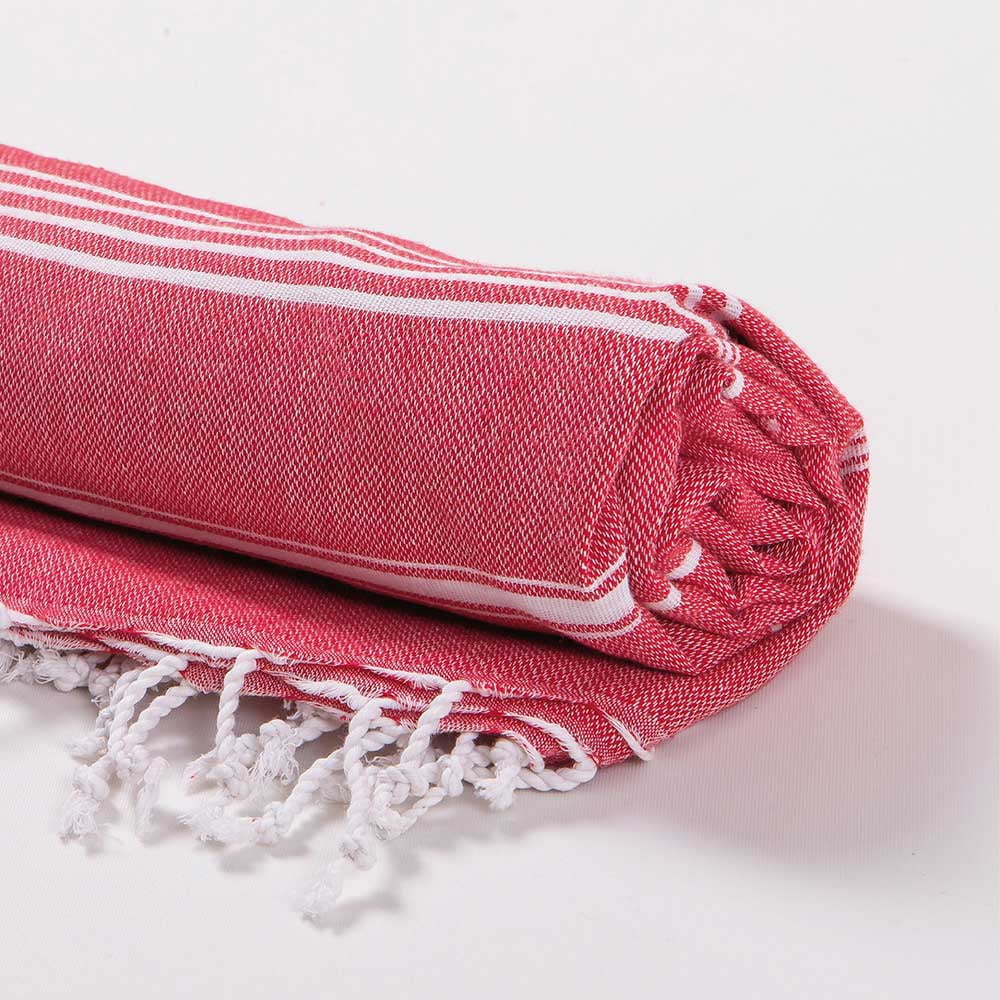 Hencely Large Beach Towel 37x70 inch Striped 100% Turkish Cotton - Red